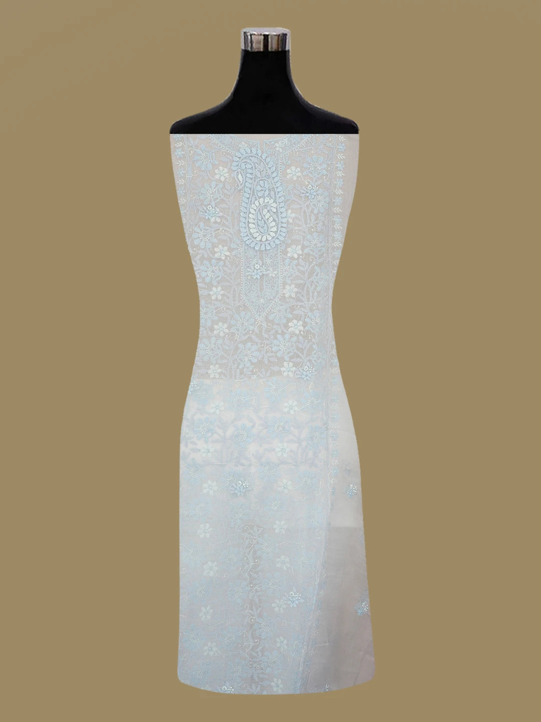 Ada Hand Embroidered Grey Organza Lucknowi Chikankari Unstitched Kurta Dupatta Set 01A483377