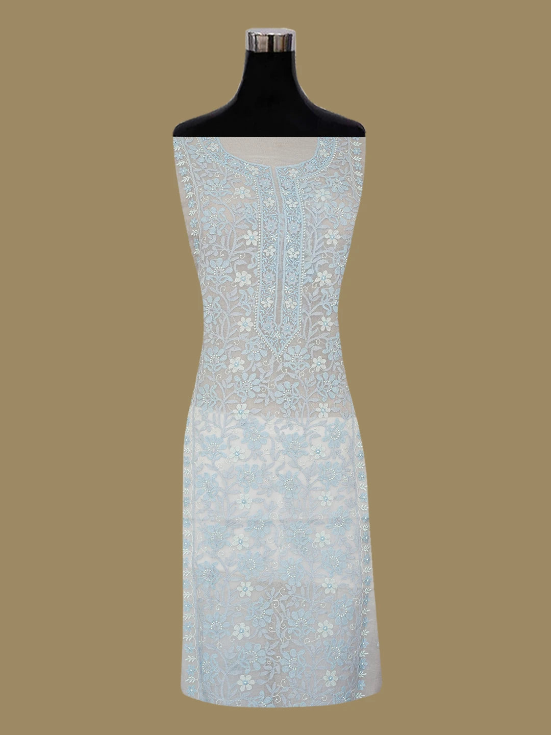 Ada Hand Embroidered Grey Organza Lucknowi Chikankari Unstitched Kurta Dupatta Set 01A483377