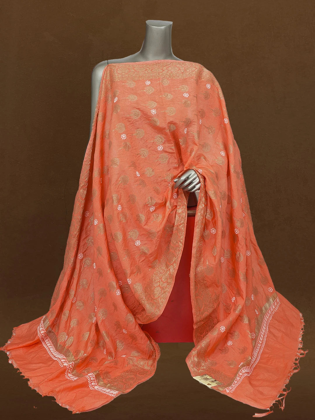 Ada Hand Embroidered Cora Chanderi Lucknowi Chikankari Dupatta With Zari Work 01A496032