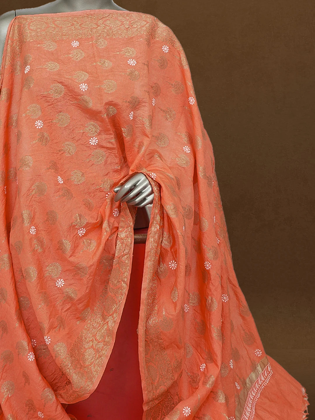 Ada Hand Embroidered Cora Chanderi Lucknowi Chikankari Dupatta With Zari Work 01A496032