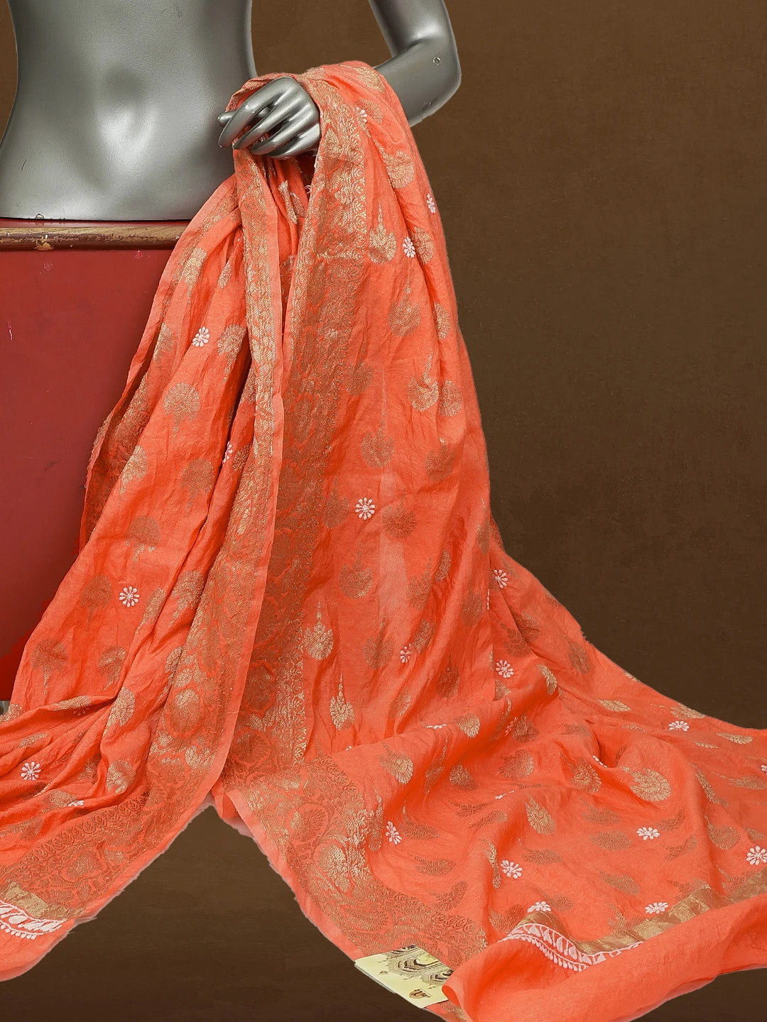 Ada Hand Embroidered Cora Chanderi Lucknowi Chikankari Dupatta With Zari Work 01A496032