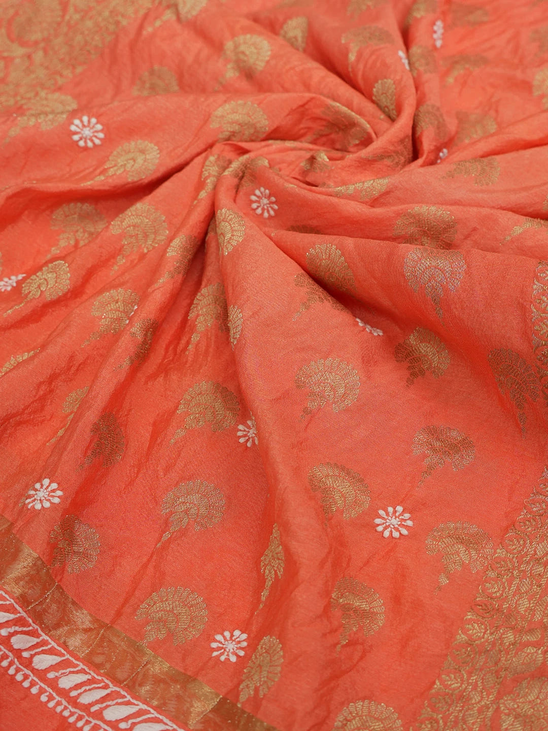 Ada Hand Embroidered Cora Chanderi Lucknowi Chikankari Dupatta With Zari Work 01A496032