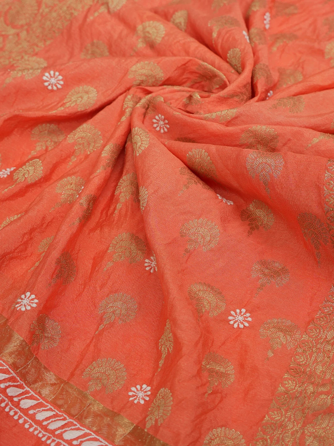 Ada Hand Embroidered Cora Chanderi Lucknowi Chikankari Dupatta With Zari Work 01A496032
