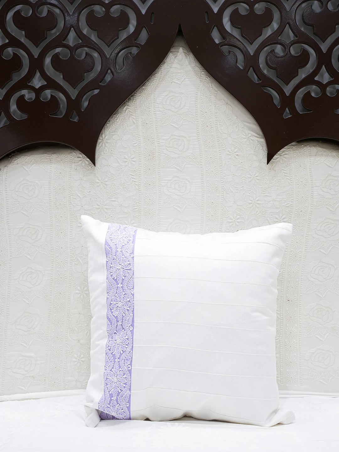 Ada Hand Embroidered White Cotton Lucknowi Chikankari Cushion Cover 01A58527