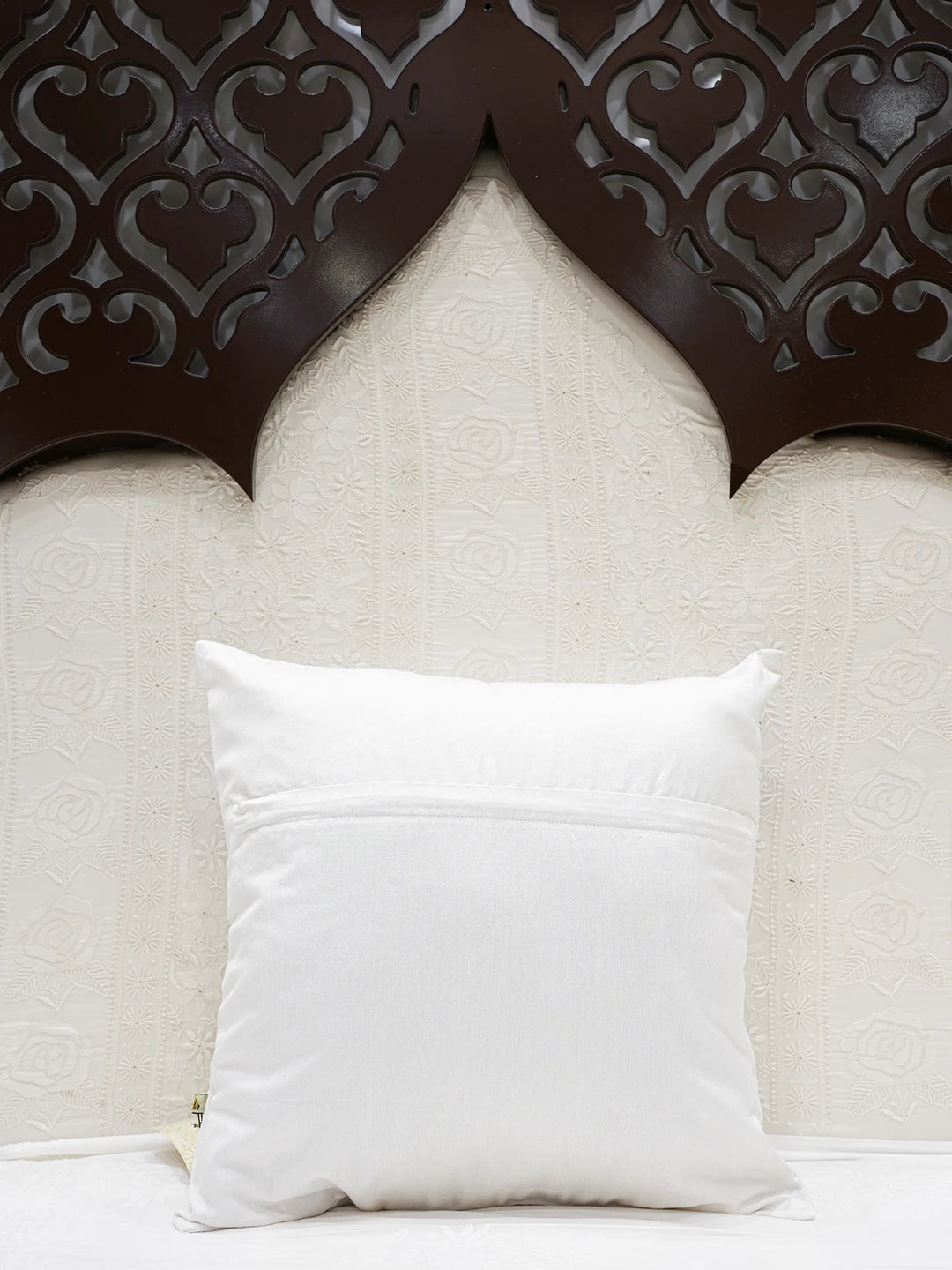 Ada Hand Embroidered White Cotton Lucknowi Chikankari Cushion Cover 01A58527