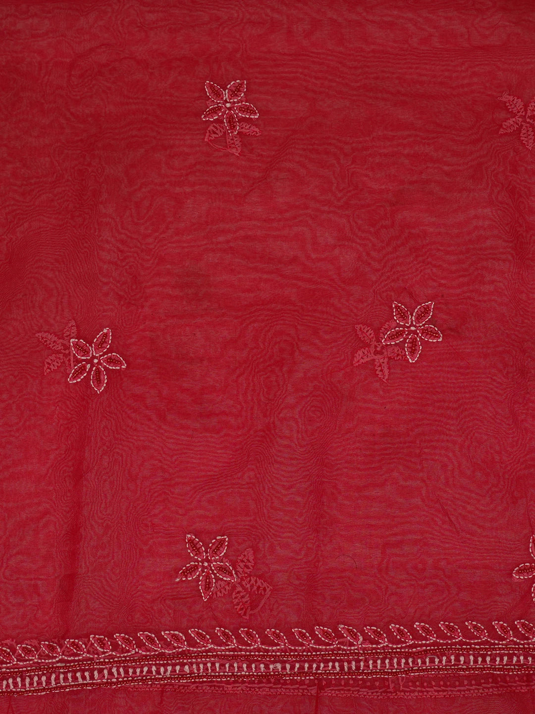 Ada Hand Embroidered Dark Red Organza Lucknowi Chikankari Unstitched Kurta Dupatta Set With Sequinned Work 01A605367