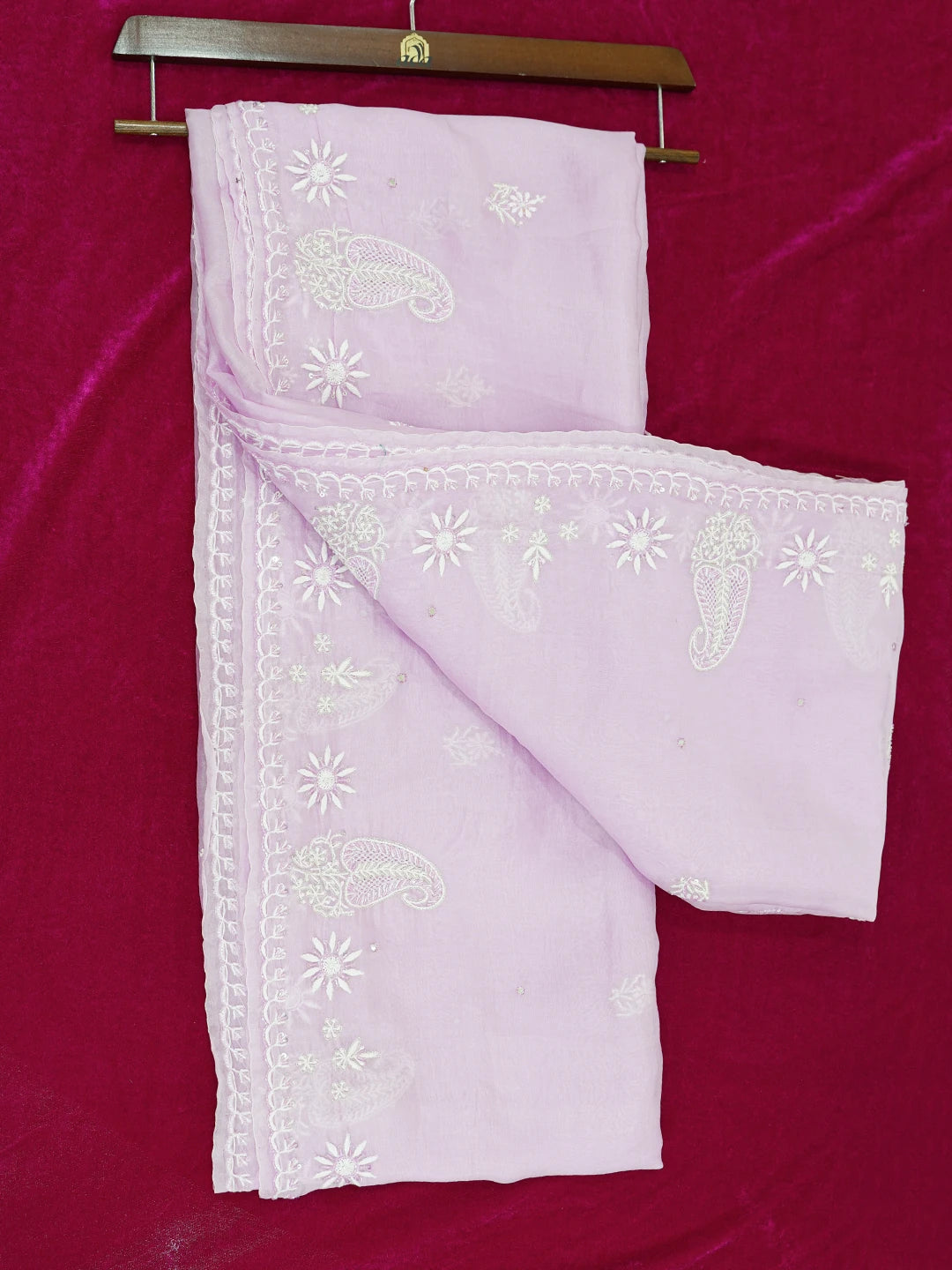 Ada Hand Embroidered Lavender Organza Lucknowi Chikankari Saree and Blouse With Cutdana Work 01A532248