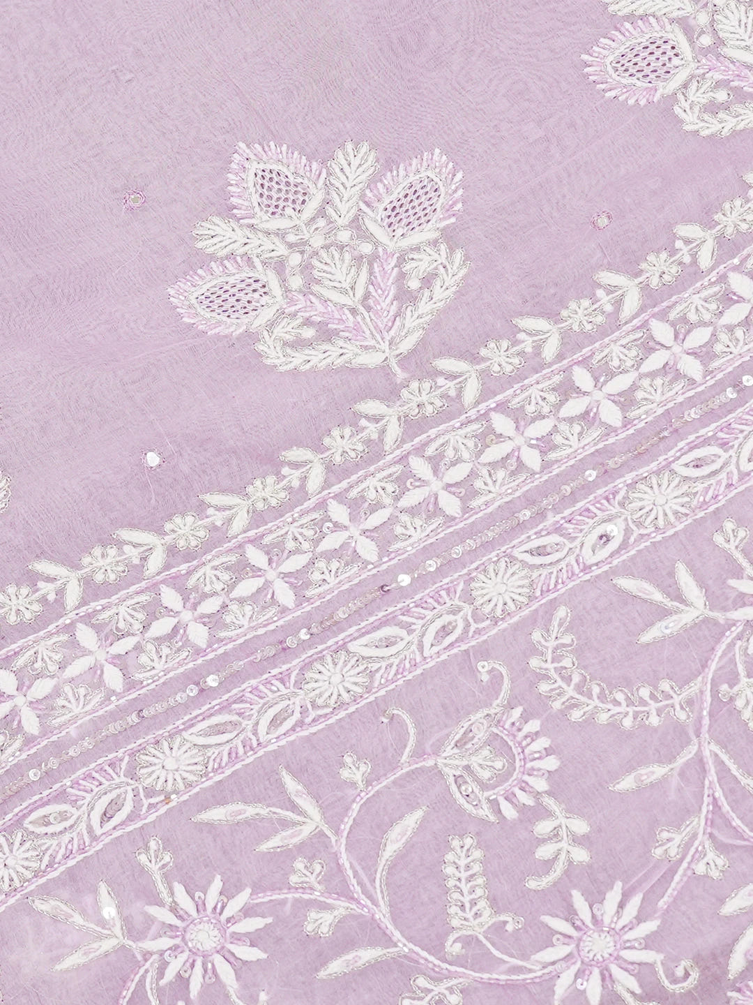 Ada Hand Embroidered Lavender Organza Lucknowi Chikankari Saree and Blouse With Cutdana Work 01A532248