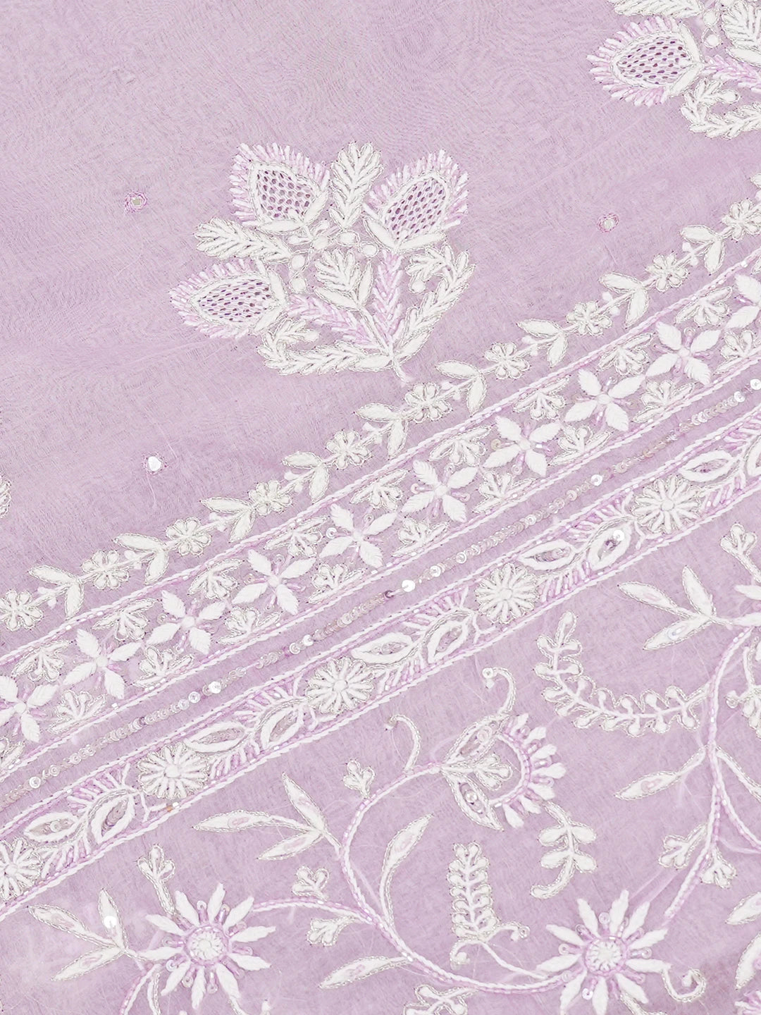 Ada Hand Embroidered Lavender Organza Lucknowi Chikankari Saree and Blouse With Cutdana Work 01A532248