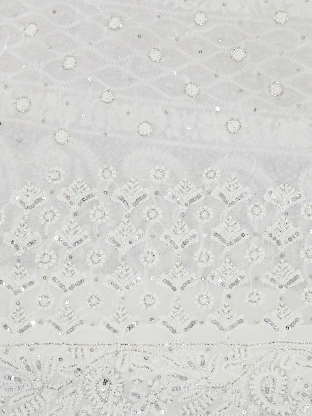 Ada Hand Embroidered White Pure Georgette Lucknowi Chikankari Saree and Blouse With Sequinned Work 01A585480