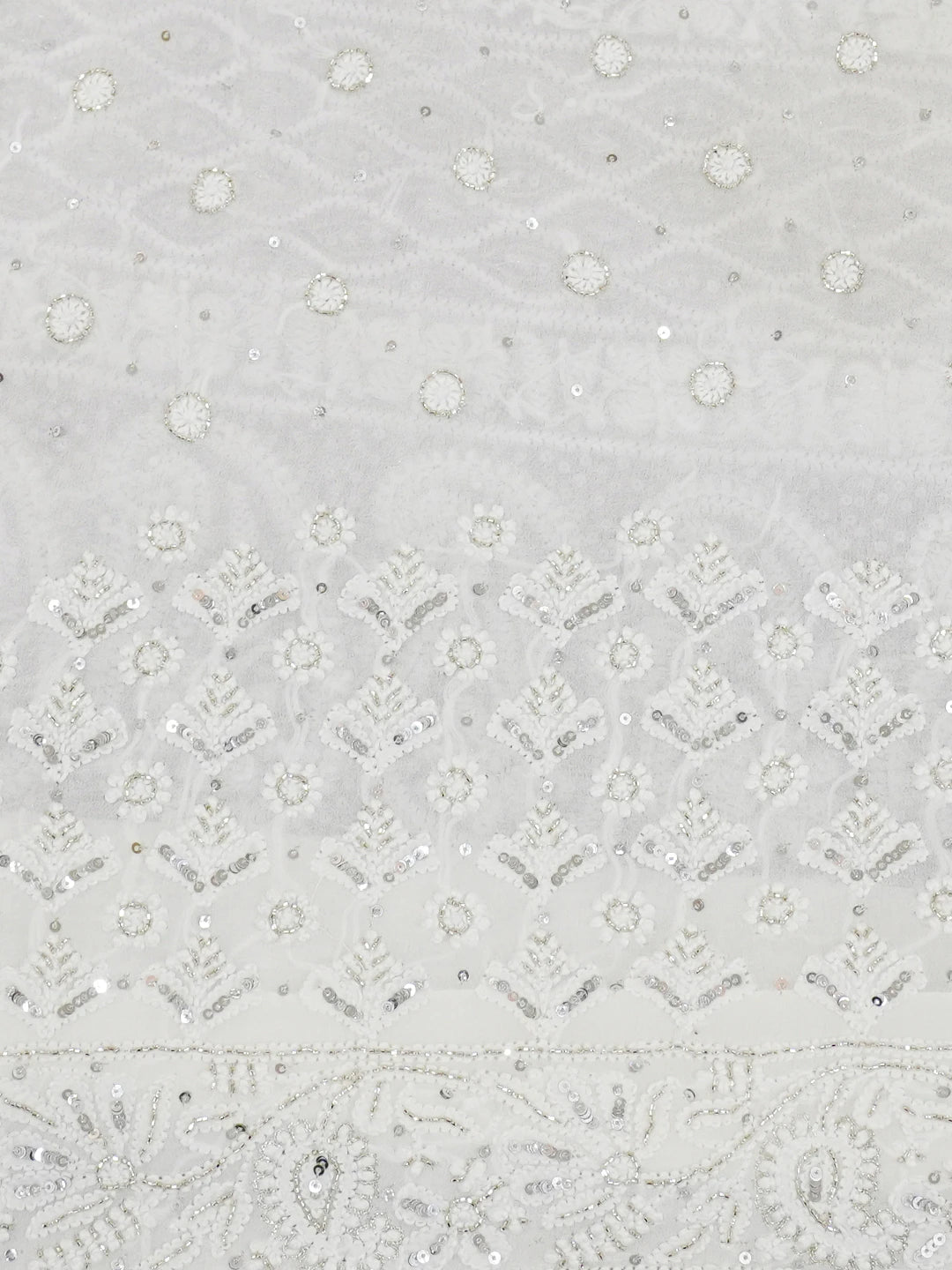 Ada Hand Embroidered White Pure Georgette Lucknowi Chikankari Saree and Blouse With Sequinned Work 01A585480