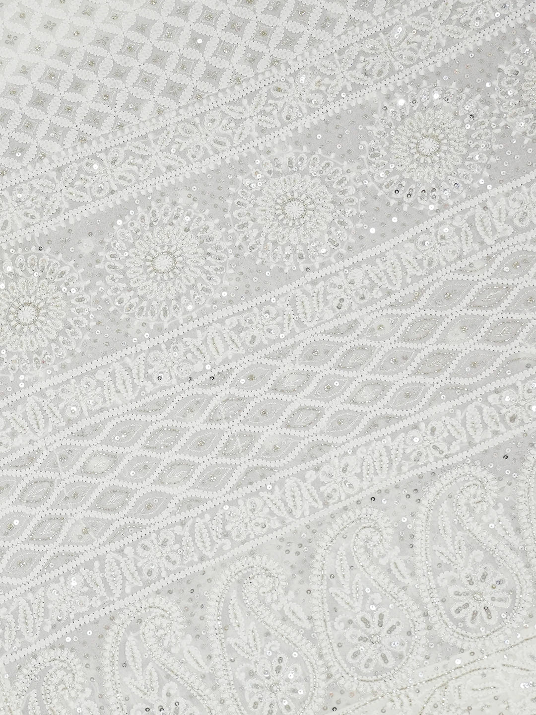 Ada Hand Embroidered White Pure Georgette Lucknowi Chikankari Saree and Blouse With Sequinned Work 01A585480