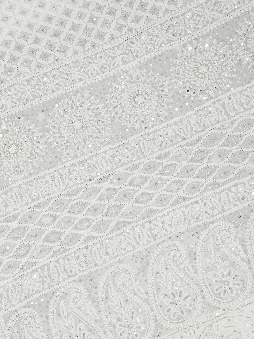 Ada Hand Embroidered White Pure Georgette Lucknowi Chikankari Saree and Blouse With Sequinned Work 01A585480