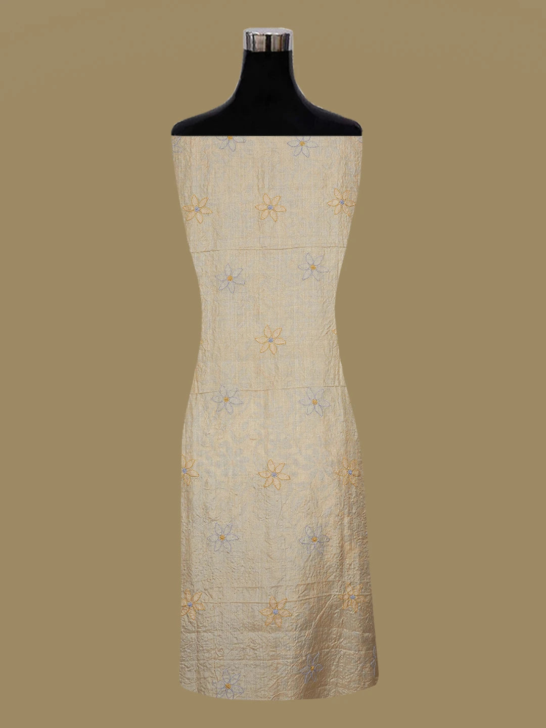 Ada Hand Embroidered Fawn Silk Lucknowi Chikankari Unstitched Suit Piece With Zari Work 01A599461