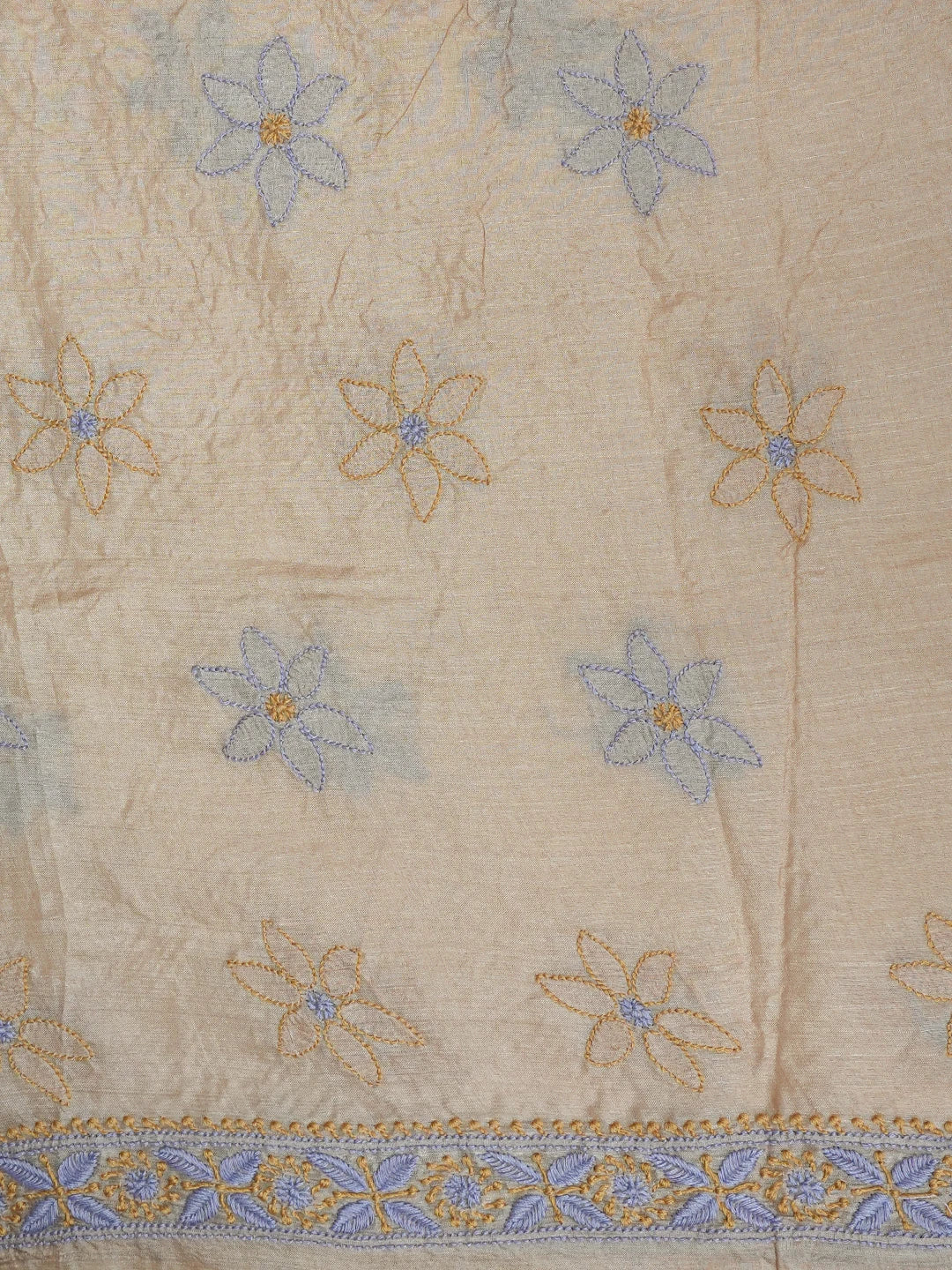 Ada Hand Embroidered Fawn Silk Lucknowi Chikankari Unstitched Suit Piece With Zari Work 01A599461
