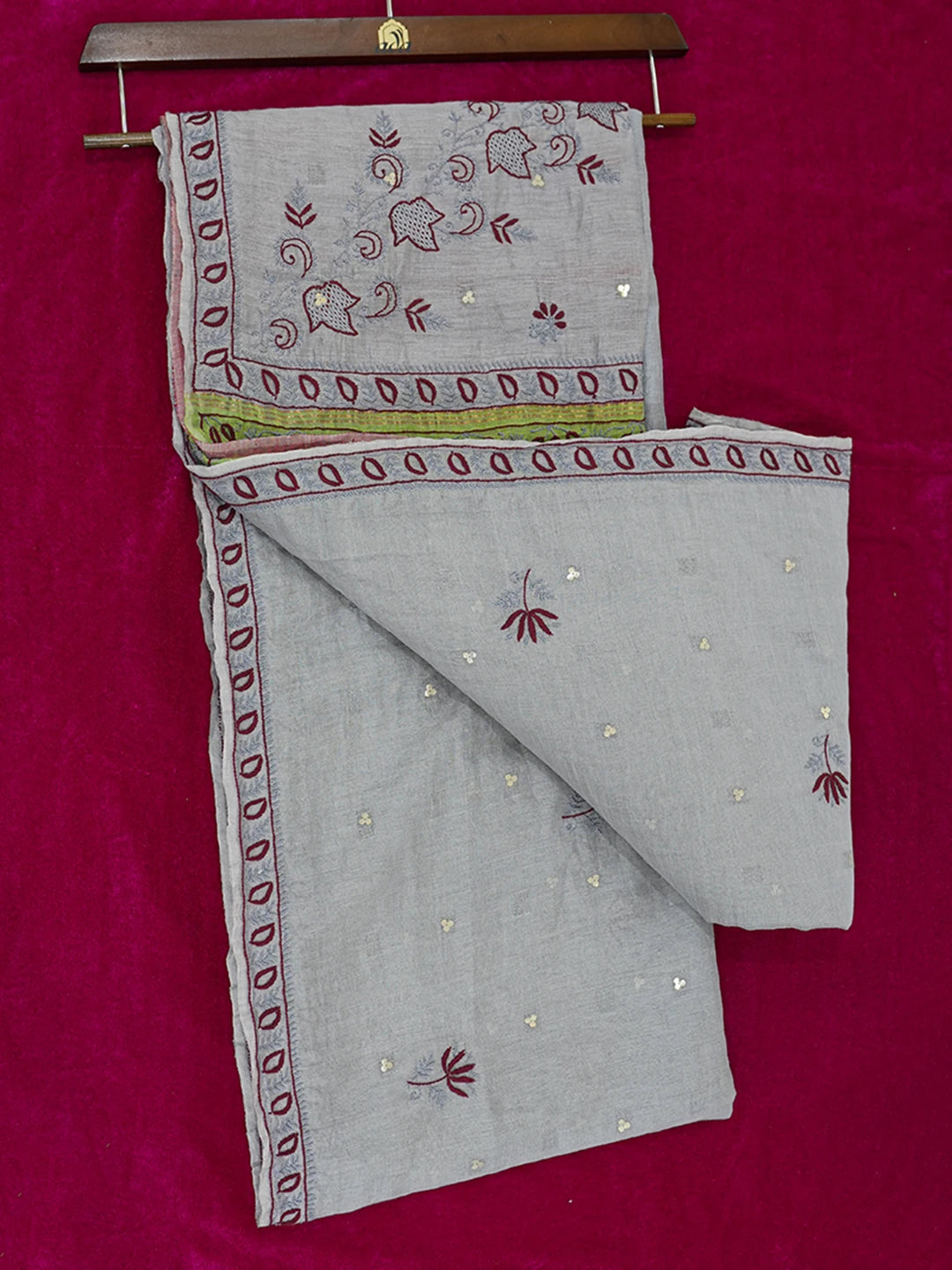 Ada Hand Embroidered Grey Silk Lucknowi Chikankari Saree and Blouse 01A352964