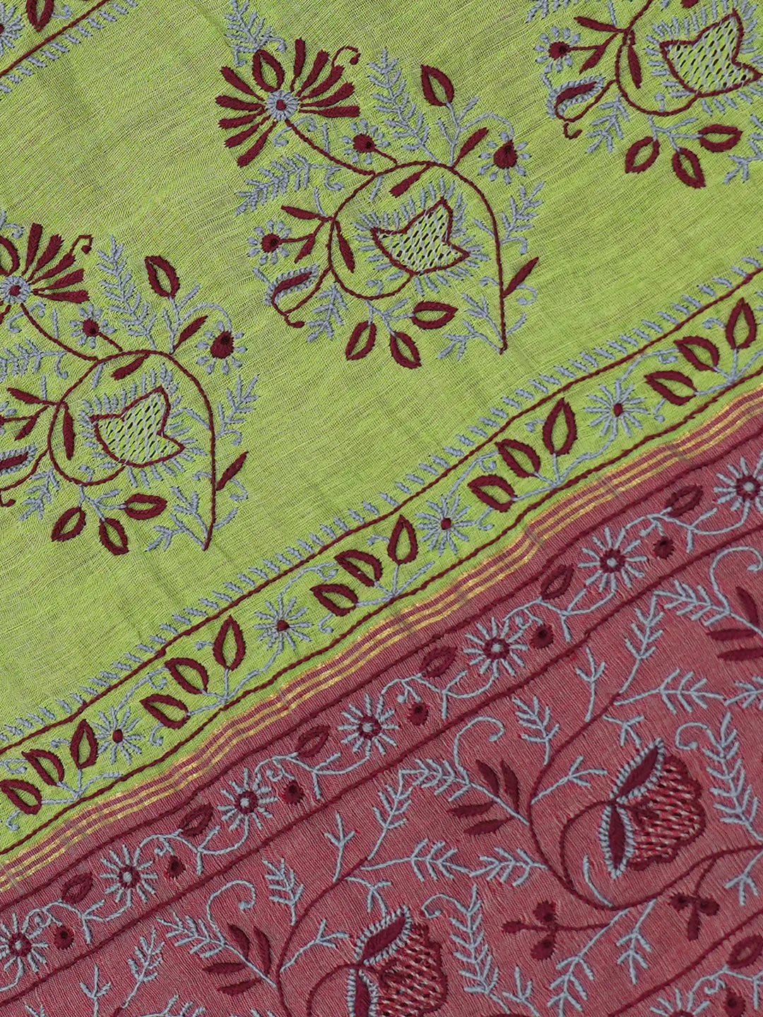 Ada Hand Embroidered Grey Silk Lucknowi Chikankari Saree and Blouse 01A352964