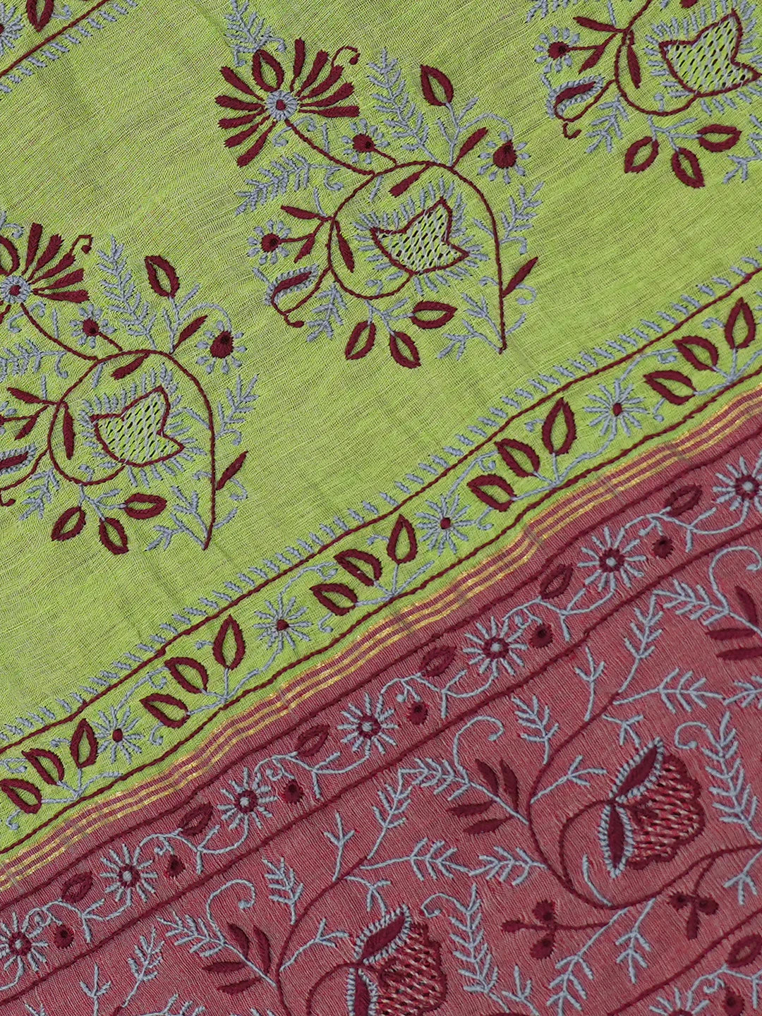 Ada Hand Embroidered Grey Silk Lucknowi Chikankari Saree and Blouse 01A352964