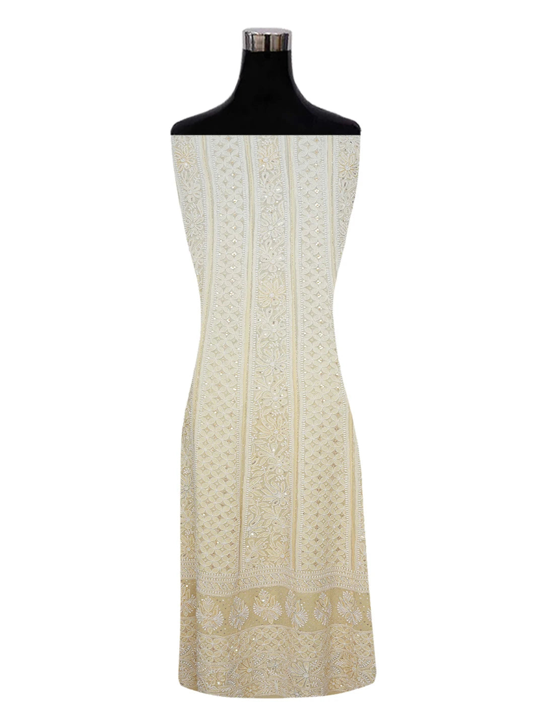 Ada Hand Embroidered White & Papaya Viscose Georgette Lucknowi Chikankari Semi-Stitched Anarkali Kurta Dupatta Set With Cutdana Work 01A569087