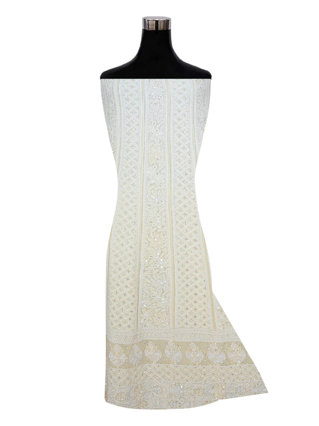 Ada Hand Embroidered White & Papaya Viscose Georgette Lucknowi Chikankari Semi-Stitched Anarkali Kurta Dupatta Set With Cutdana Work 01A569087