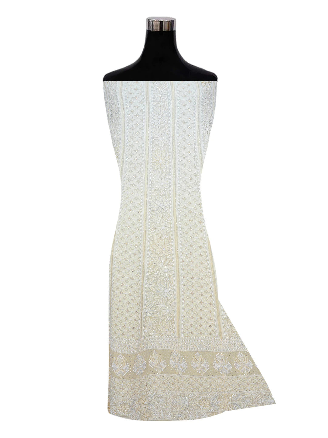 Ada Hand Embroidered White & Papaya Viscose Georgette Lucknowi Chikankari Semi-Stitched Anarkali Kurta Dupatta Set With Cutdana Work 01A569087