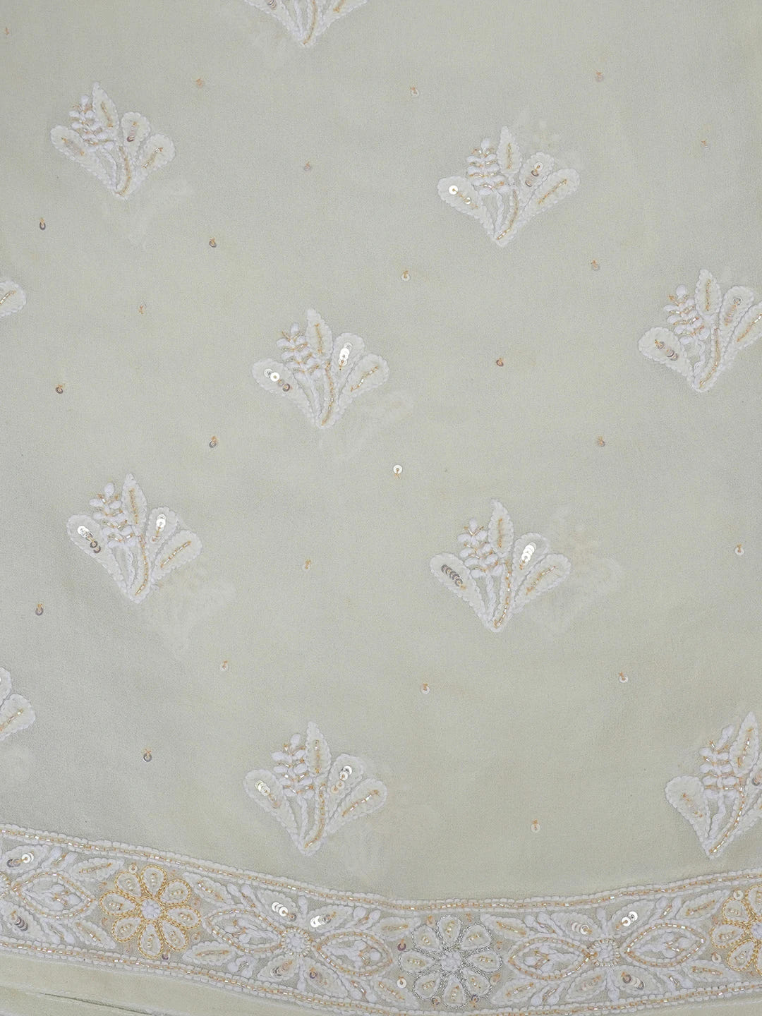 Ada Hand Embroidered White & Papaya Viscose Georgette Lucknowi Chikankari Semi-Stitched Anarkali Kurta Dupatta Set With Cutdana Work 01A569087