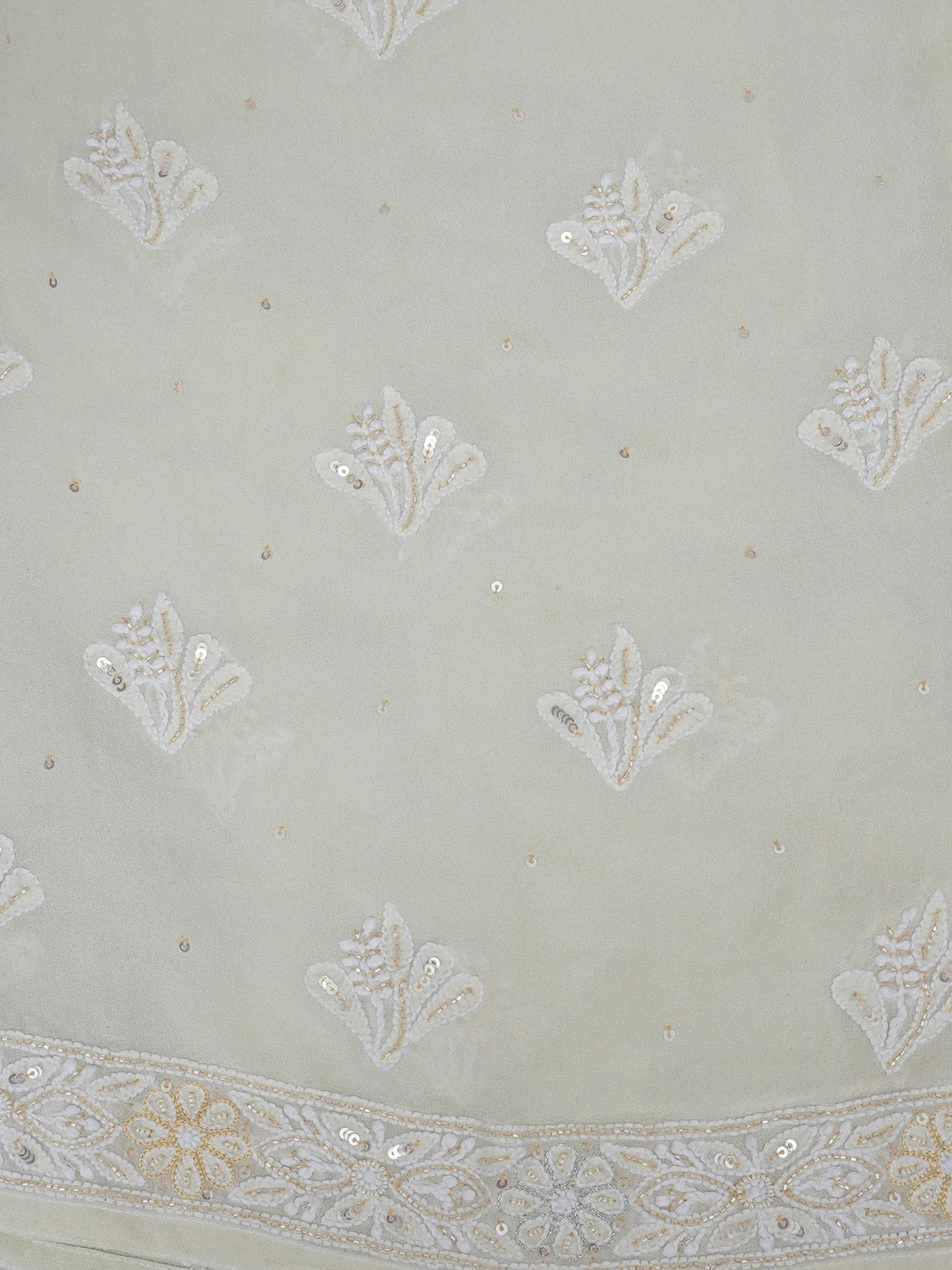 Ada Hand Embroidered White & Papaya Viscose Georgette Lucknowi Chikankari Semi-Stitched Anarkali Kurta Dupatta Set With Cutdana Work 01A569087