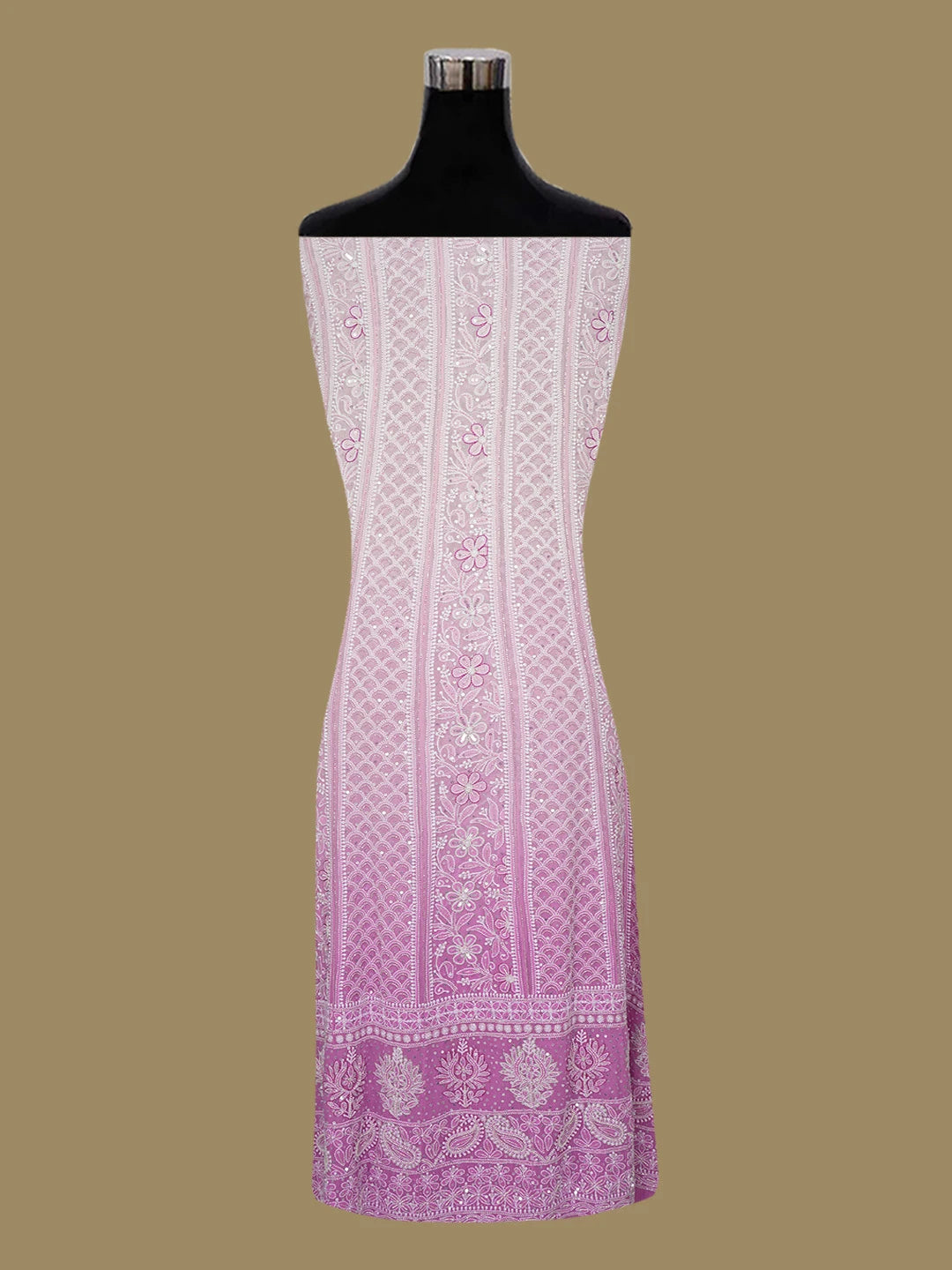 Ada Hand Embroidered Pink Pure Georgette Lucknowi Chikankari Semi-Stitched Anarkali Kurta Dupatta Set With Sequinned and Cutdana Work 01A569092