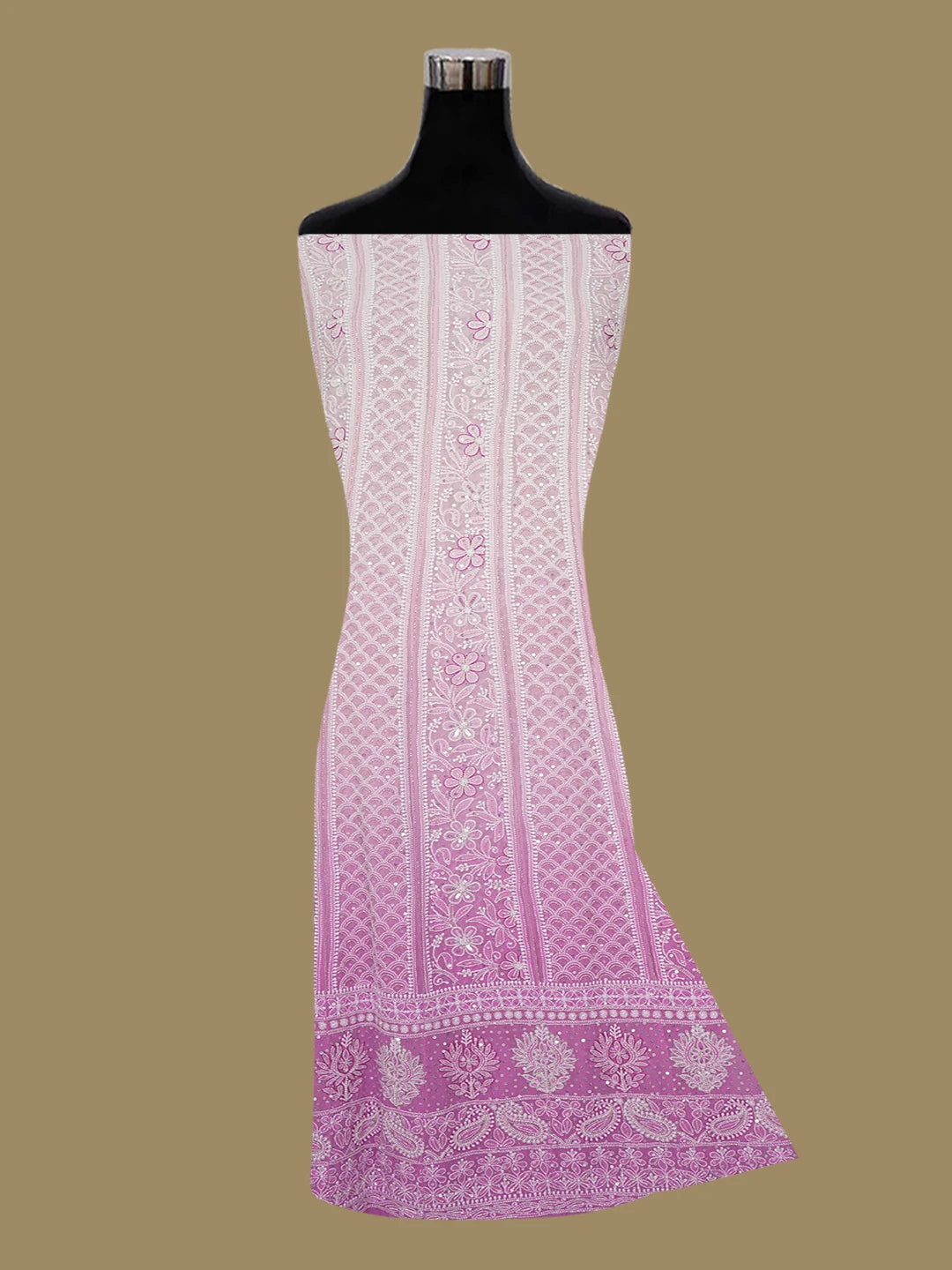 Ada Hand Embroidered Pink Pure Georgette Lucknowi Chikankari Semi-Stitched Anarkali Kurta Dupatta Set With Sequinned and Cutdana Work 01A569092