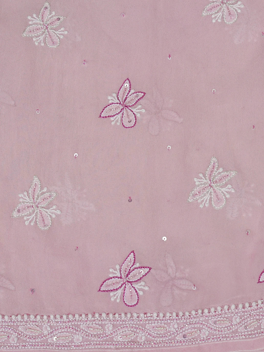 Ada Hand Embroidered Pink Pure Georgette Lucknowi Chikankari Semi-Stitched Anarkali Kurta Dupatta Set With Sequinned and Cutdana Work 01A569092