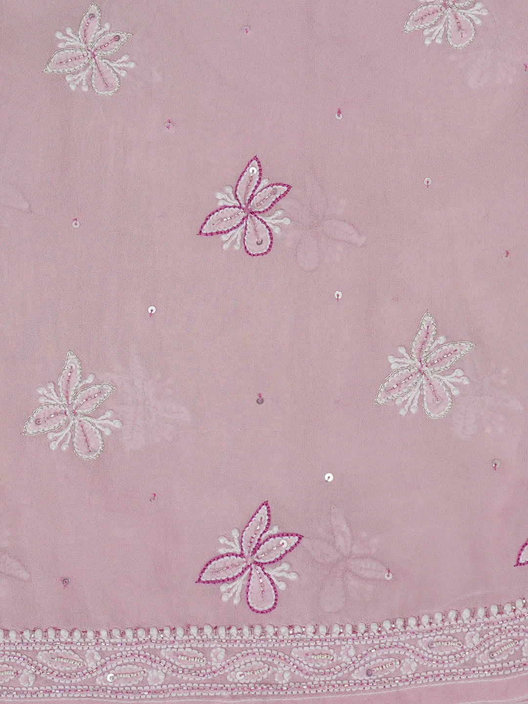 Ada Hand Embroidered Pink Pure Georgette Lucknowi Chikankari Semi-Stitched Anarkali Kurta Dupatta Set With Sequinned and Cutdana Work 01A569092