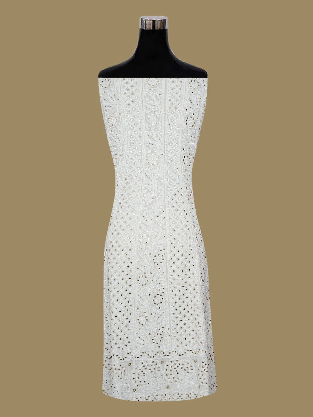 Ada Hand Embroidered White Pure Georgette Lucknowi Chikankari Semi-Stitched Anarkali Kurta Dupatta Set With Muqaish/Mukaish Work 01A572507