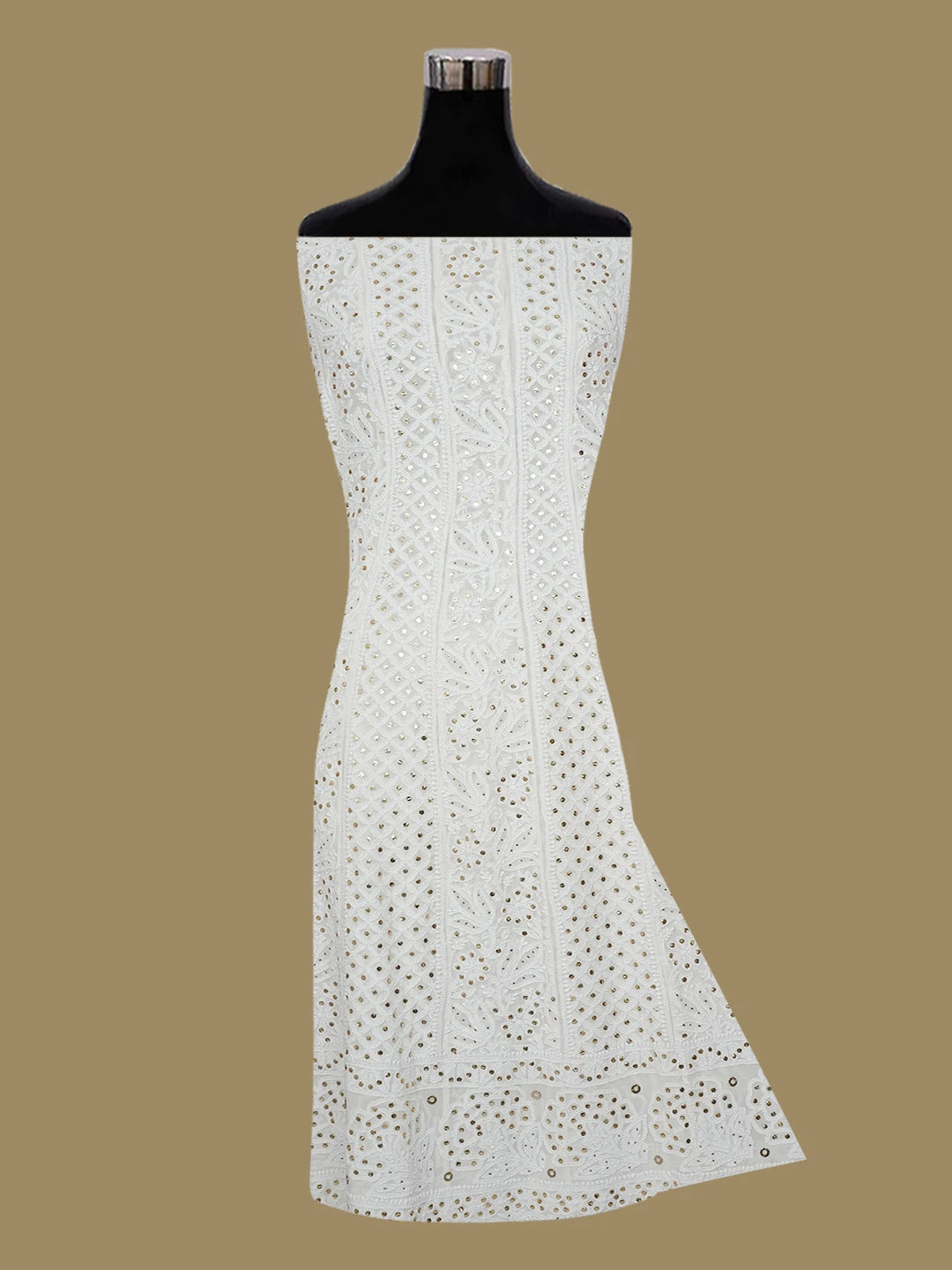 Ada Hand Embroidered White Pure Georgette Lucknowi Chikankari Semi-Stitched Anarkali Kurta Dupatta Set With Muqaish/Mukaish Work 01A572507