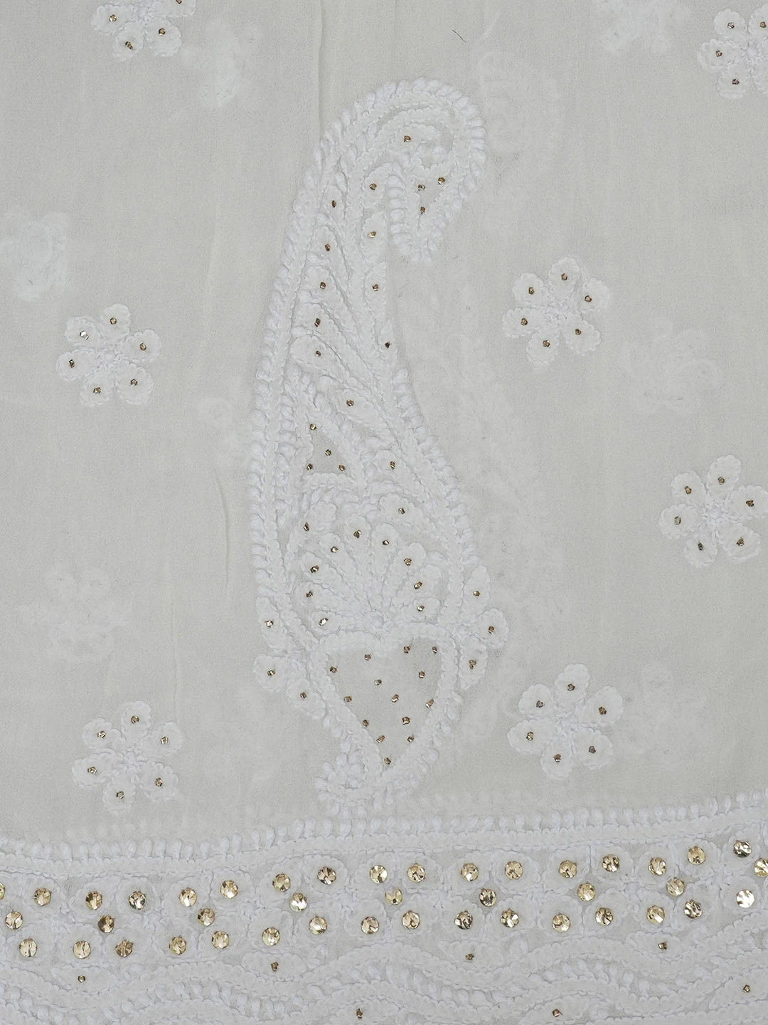 Ada Hand Embroidered White Pure Georgette Lucknowi Chikankari Semi-Stitched Anarkali Kurta Dupatta Set With Muqaish/Mukaish Work 01A572507