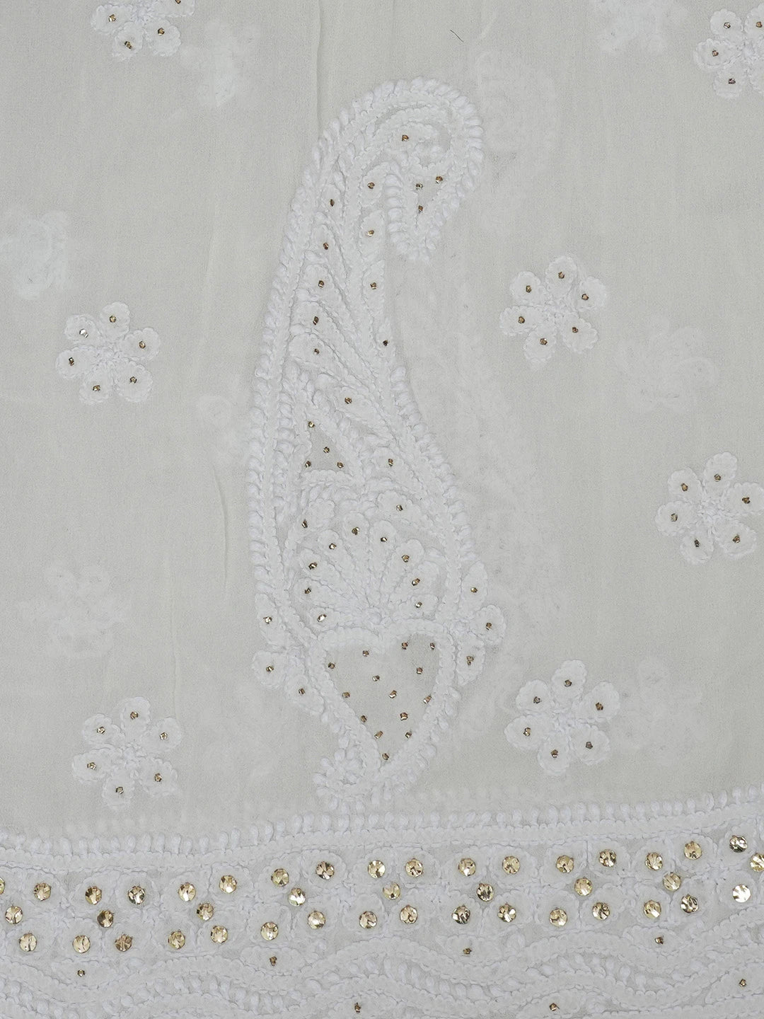 Ada Hand Embroidered White Pure Georgette Lucknowi Chikankari Semi-Stitched Anarkali Kurta Dupatta Set With Muqaish/Mukaish Work 01A572507