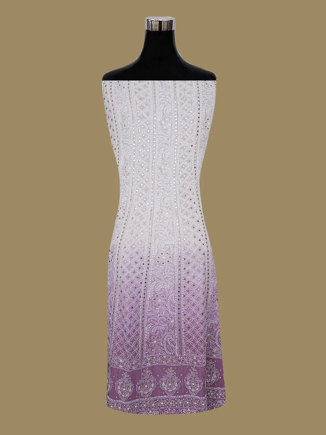 Ada Hand Embroidered Mauve Pure Georgette Lucknowi Chikankari Semi-Stitched Anarkali Kurta Dupatta Set With Muqaish/Mukaish Work 01A545854