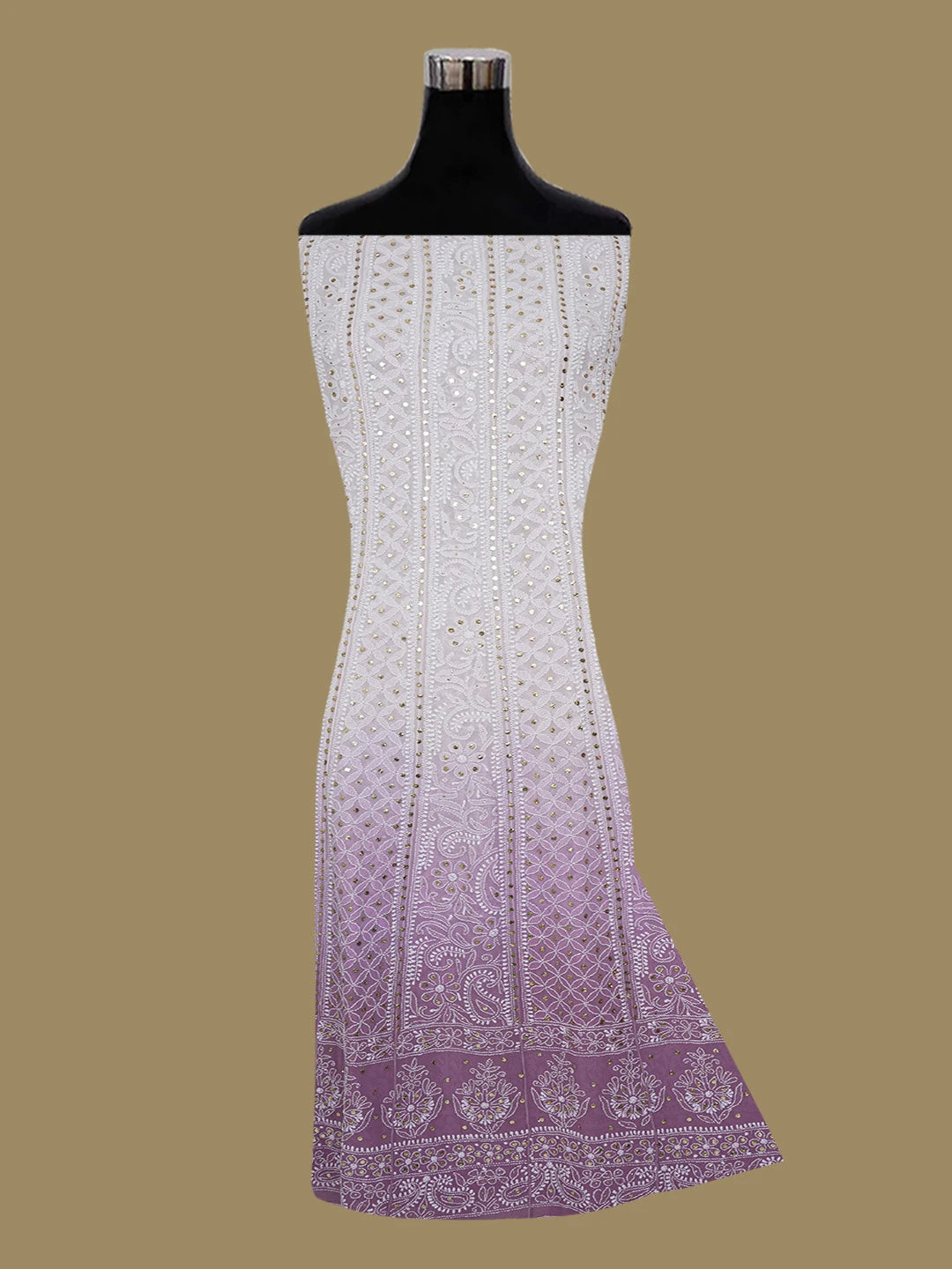 Ada Hand Embroidered Mauve Pure Georgette Lucknowi Chikankari Semi-Stitched Anarkali Kurta Dupatta Set With Muqaish/Mukaish Work 01A545854