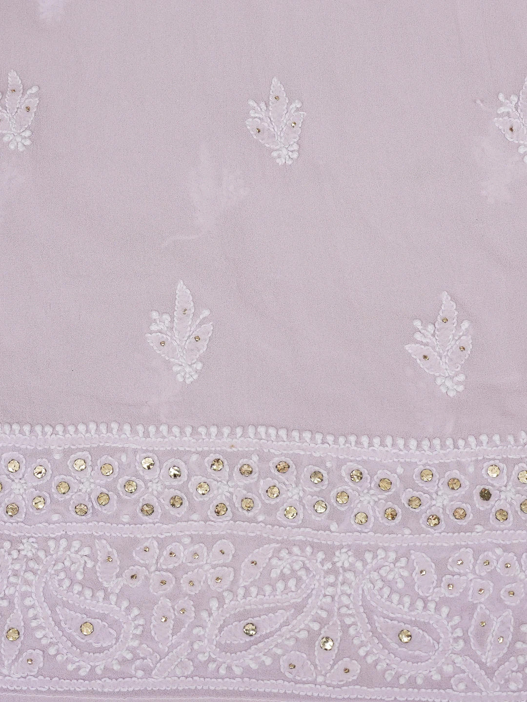 Ada Hand Embroidered Mauve Pure Georgette Lucknowi Chikankari Semi-Stitched Anarkali Kurta Dupatta Set With Muqaish/Mukaish Work 01A545854