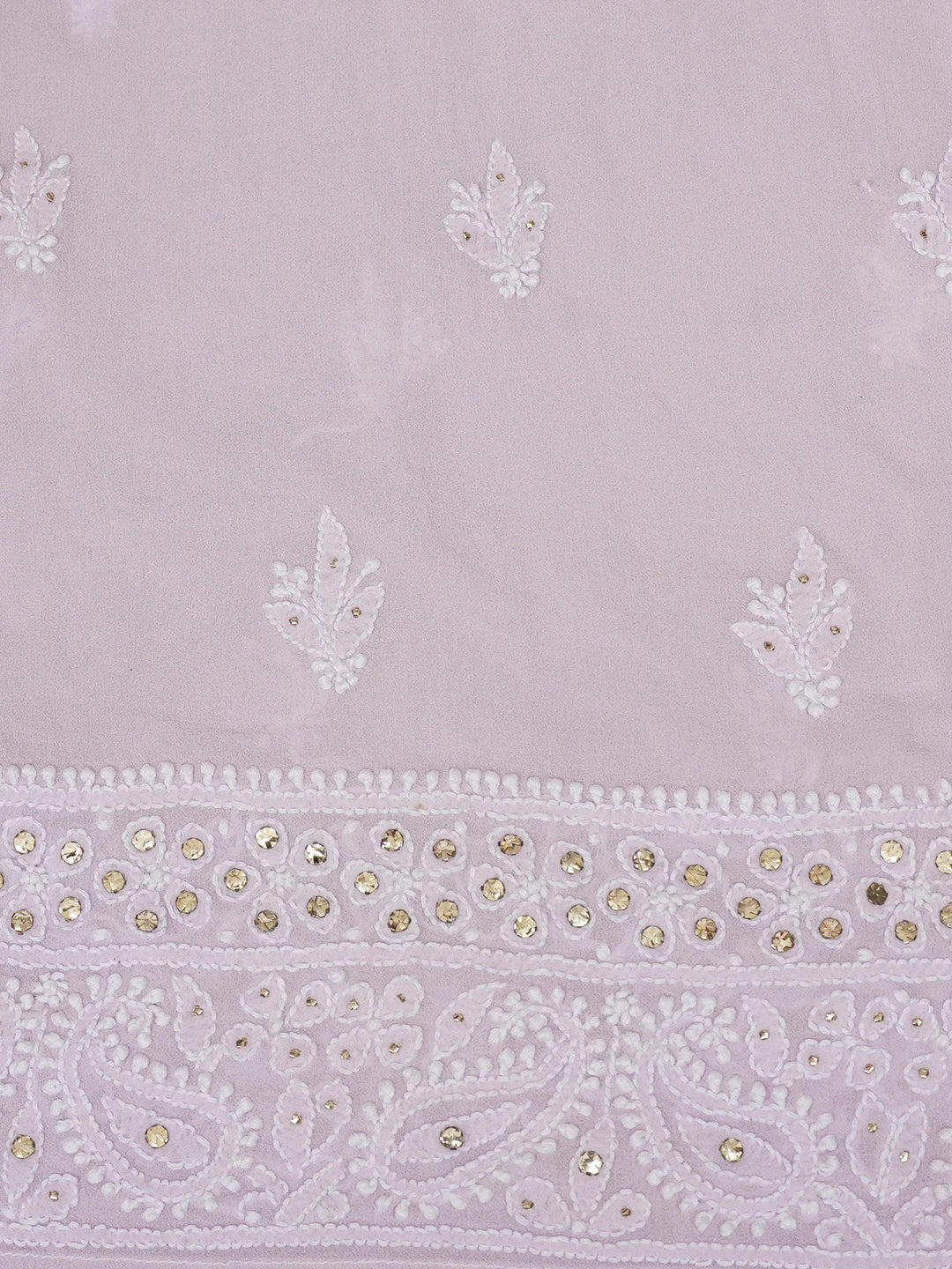 Ada Hand Embroidered Mauve Pure Georgette Lucknowi Chikankari Semi-Stitched Anarkali Kurta Dupatta Set With Muqaish/Mukaish Work 01A545854
