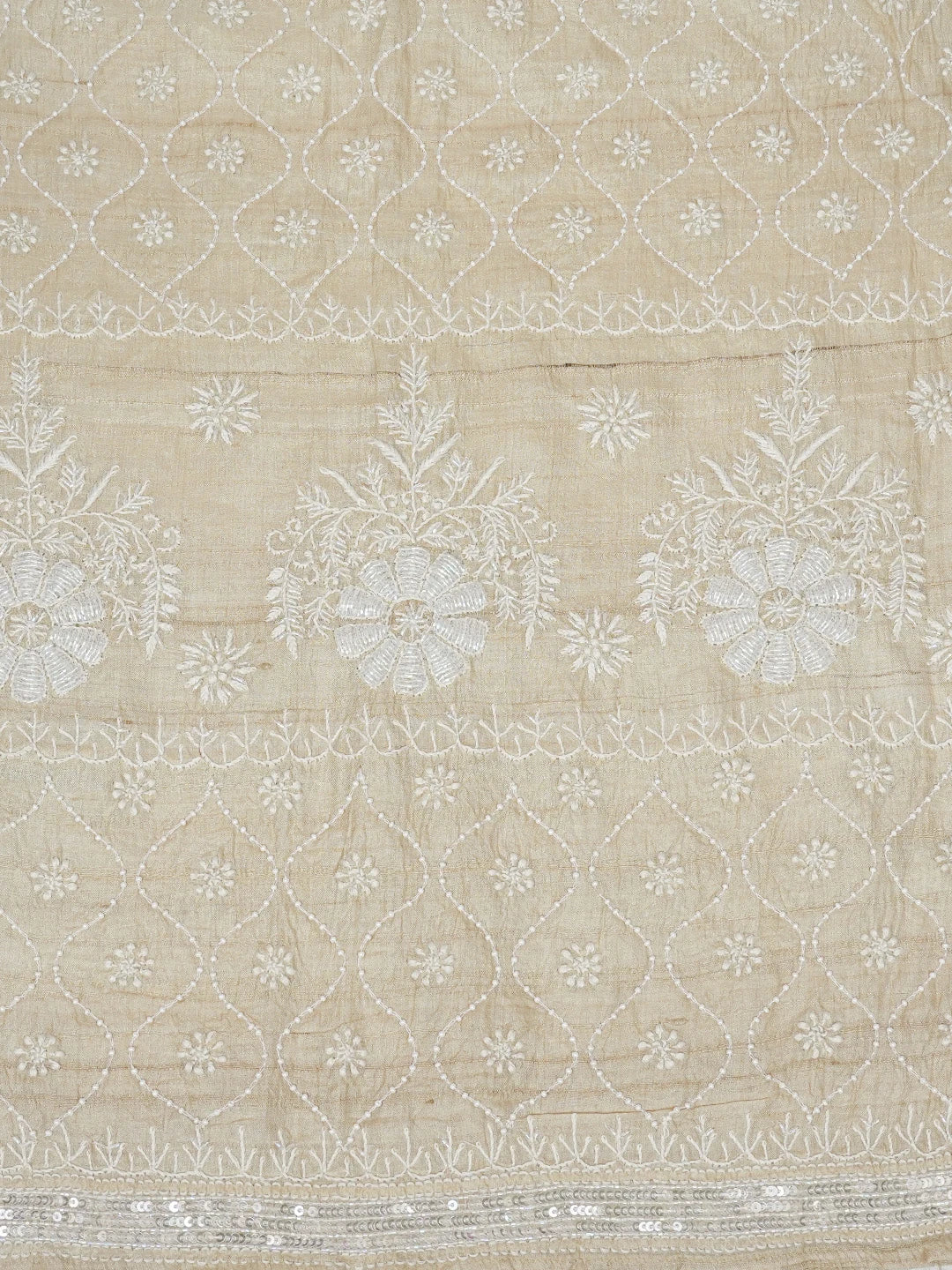 Ada Hand Embroidered Fawn Silk Lucknowi Chikankari Semi-Stitched Anarkali Kurta Dupatta Set With Pearl and Sequinned Work 01A565368