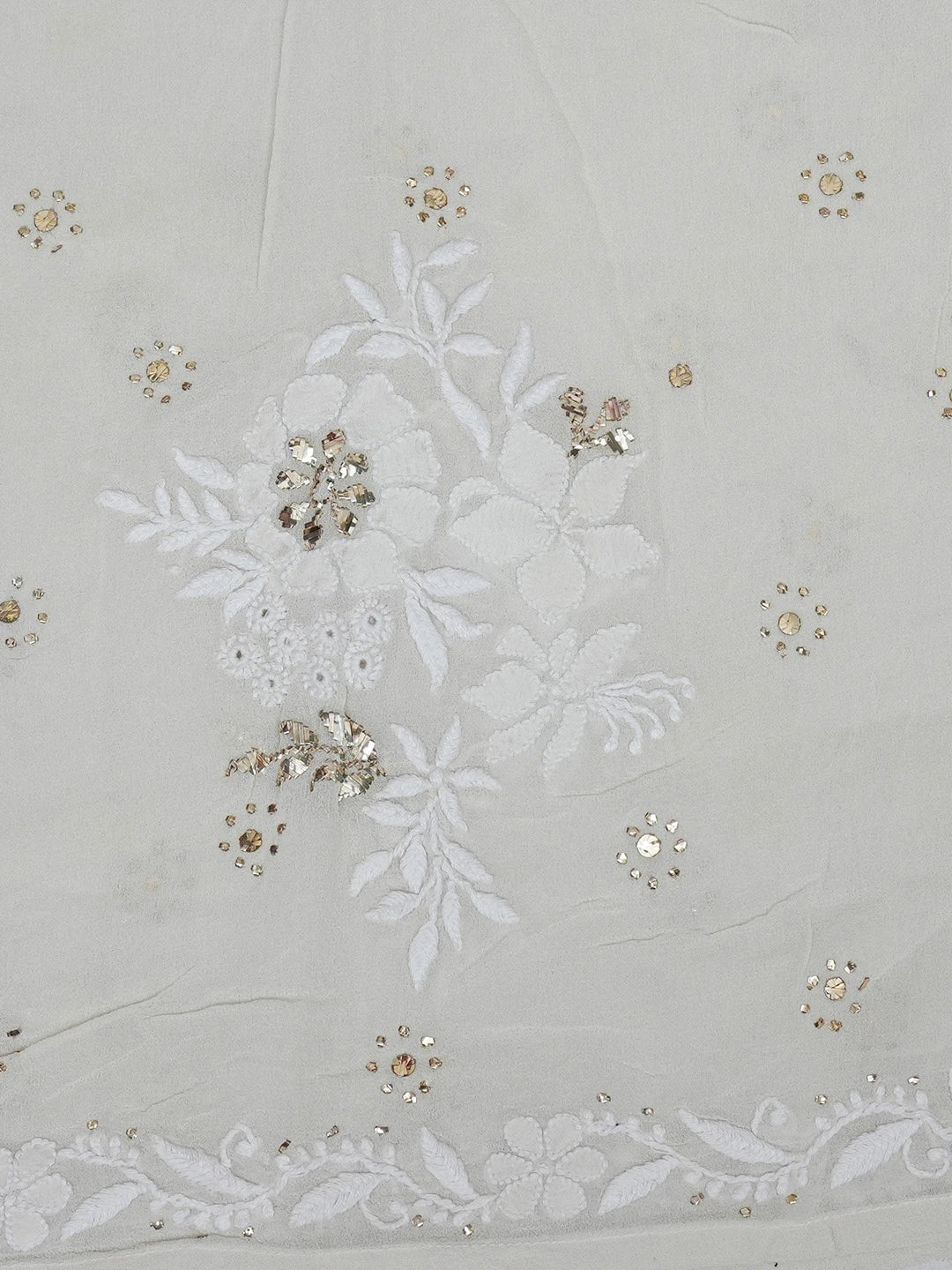 Ada Hand Embroidered Eggshell White Pure Georgette Lucknowi Chikankari Semi-Stitched Anarkali Kurta Dupatta Set With Muqaish Work 01A489131