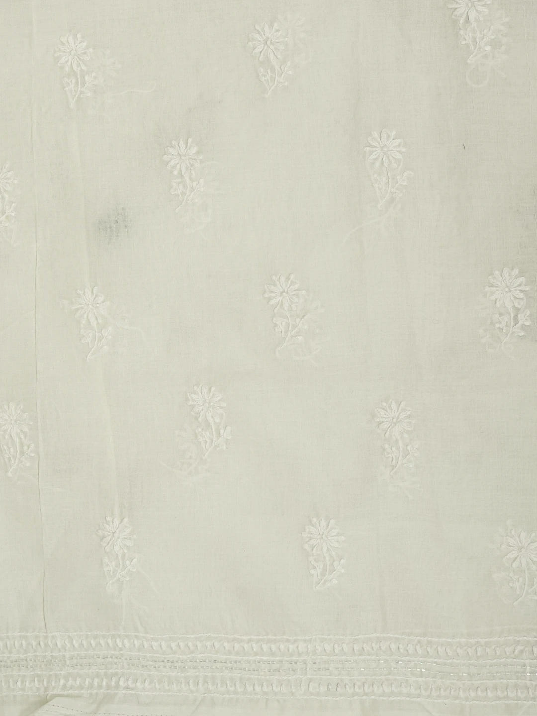 Ada Hand Embroidered Bright Cream Cotton Lucknowi Chikankari Unstitched Suit Piece With Cutdana Work 01A545215