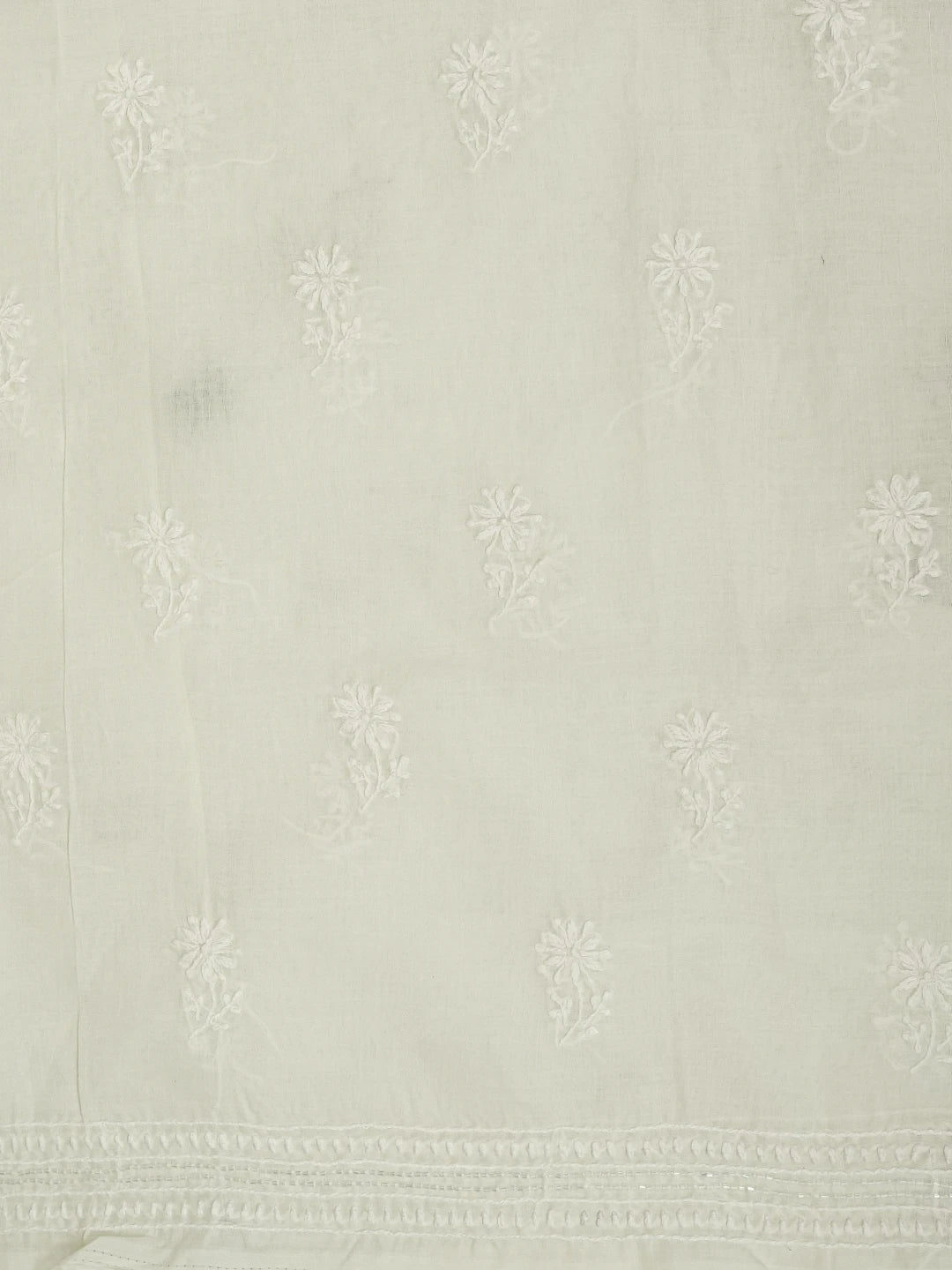 Ada Hand Embroidered Bright Cream Cotton Lucknowi Chikankari Unstitched Suit Piece With Cutdana Work 01A545215