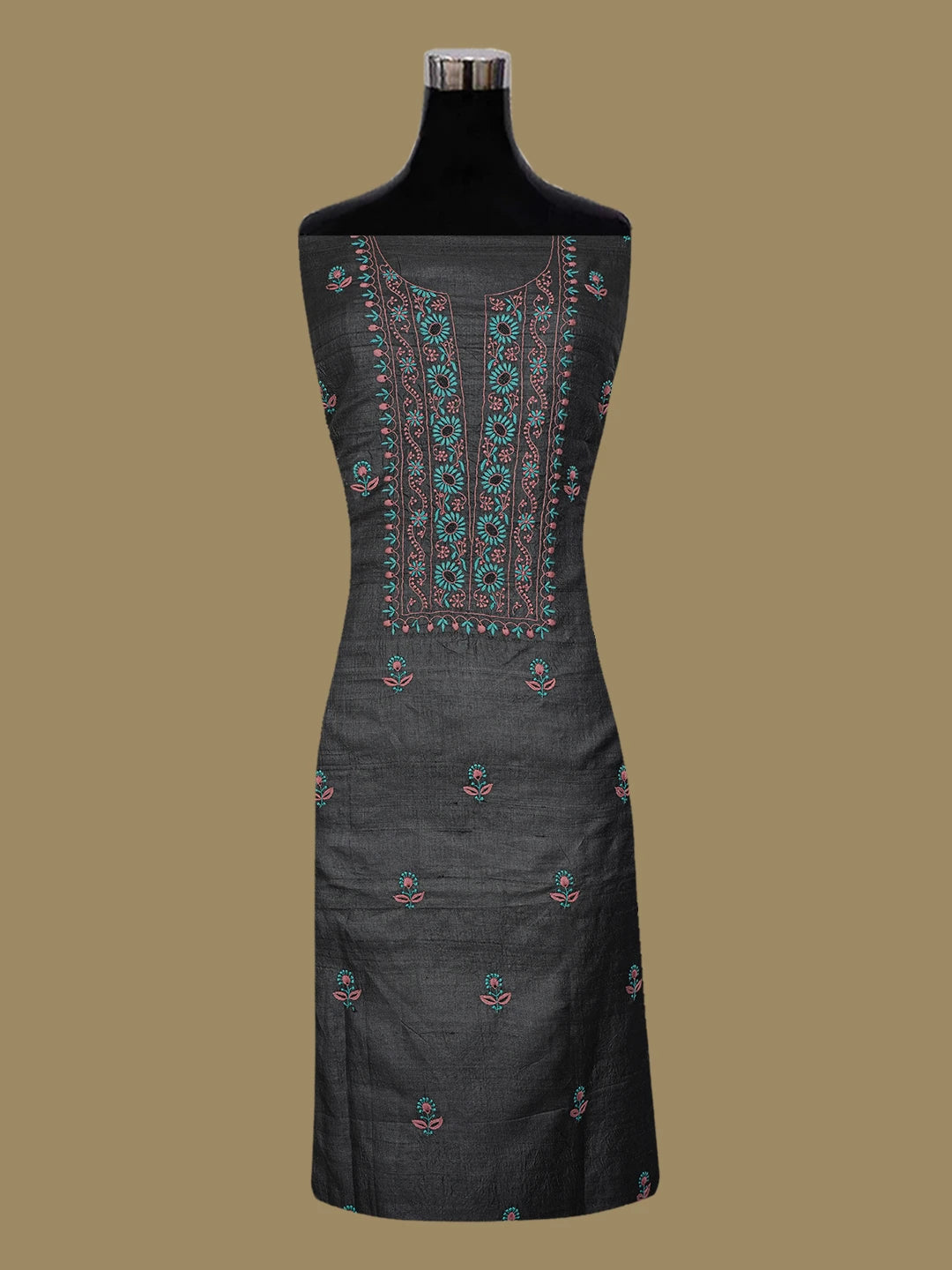 Ada Hand Embroidered Black Silk Lucknowi Chikankari Unstitched Suit Piece 01A591848