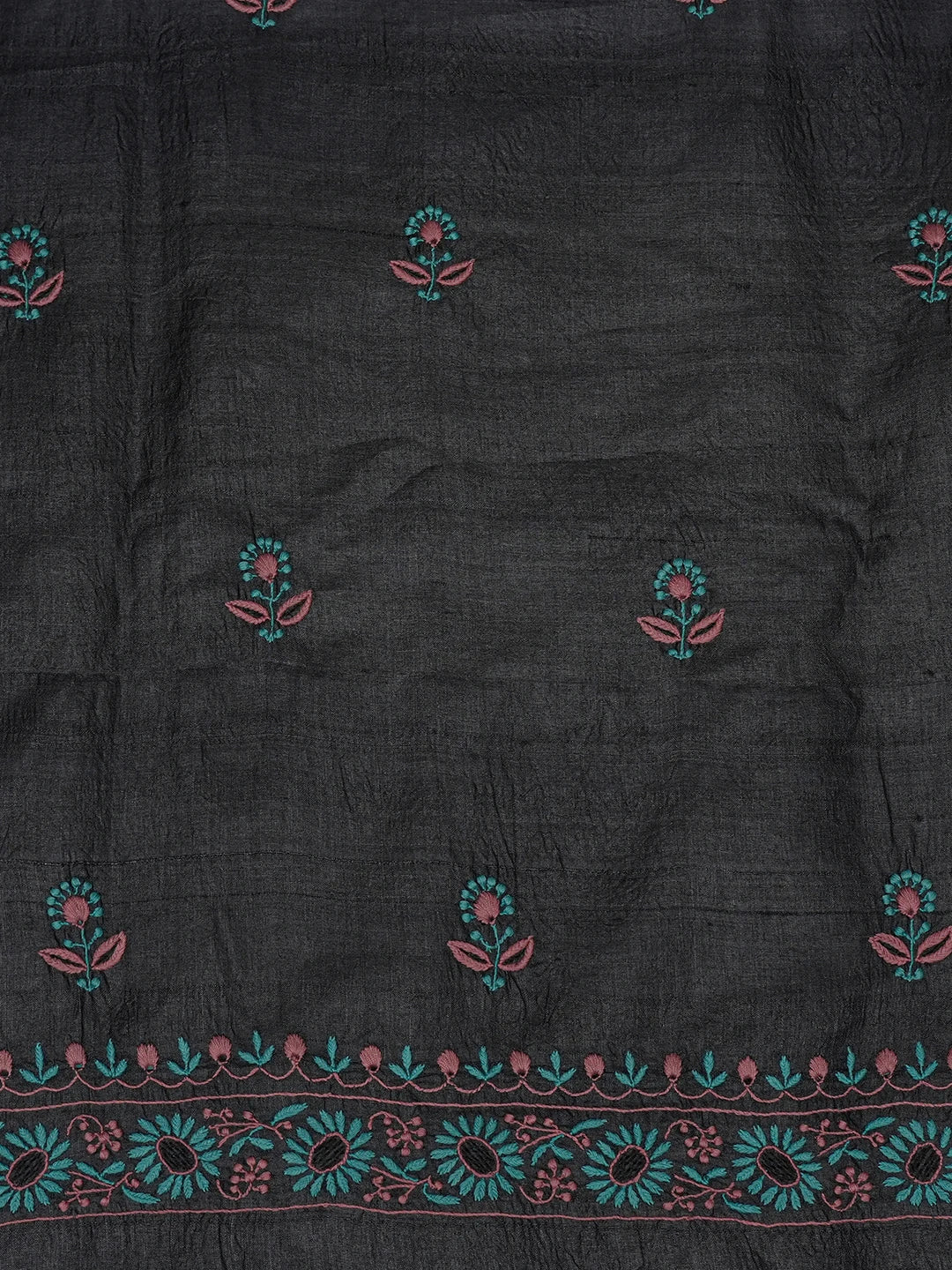 Ada Hand Embroidered Black Silk Lucknowi Chikankari Unstitched Suit Piece 01A591848