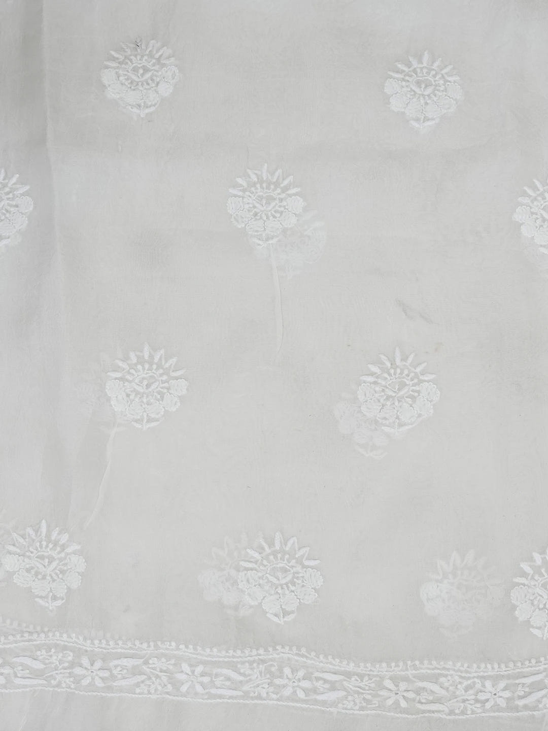 Ada Hand Embroidered White Organza Lucknowi Chikankari Unstitched Kurta Dupatta Set 01A532142