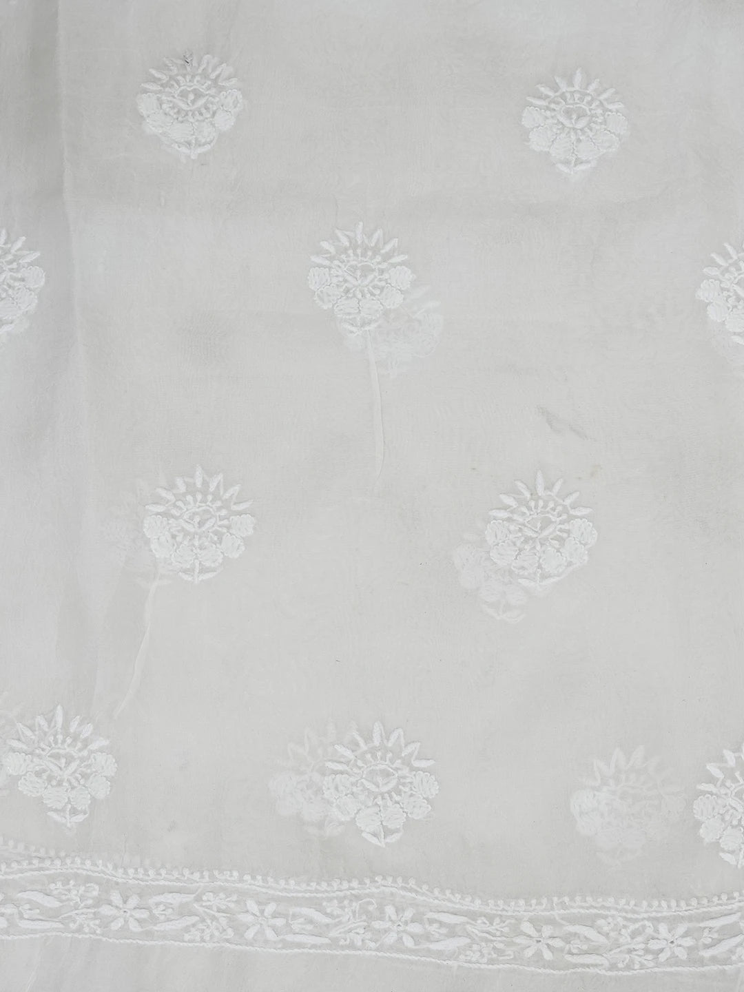 Ada Hand Embroidered White Organza Lucknowi Chikankari Unstitched Kurta Dupatta Set 01A532142