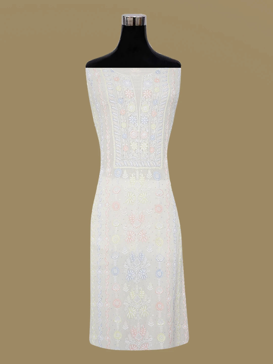 Ada Hand Embroidered Off White Pure Georgette Lucknowi Chikankari Unstitched Kurta Dupatta Set With Cutdana and Sequinned Work 01A496803