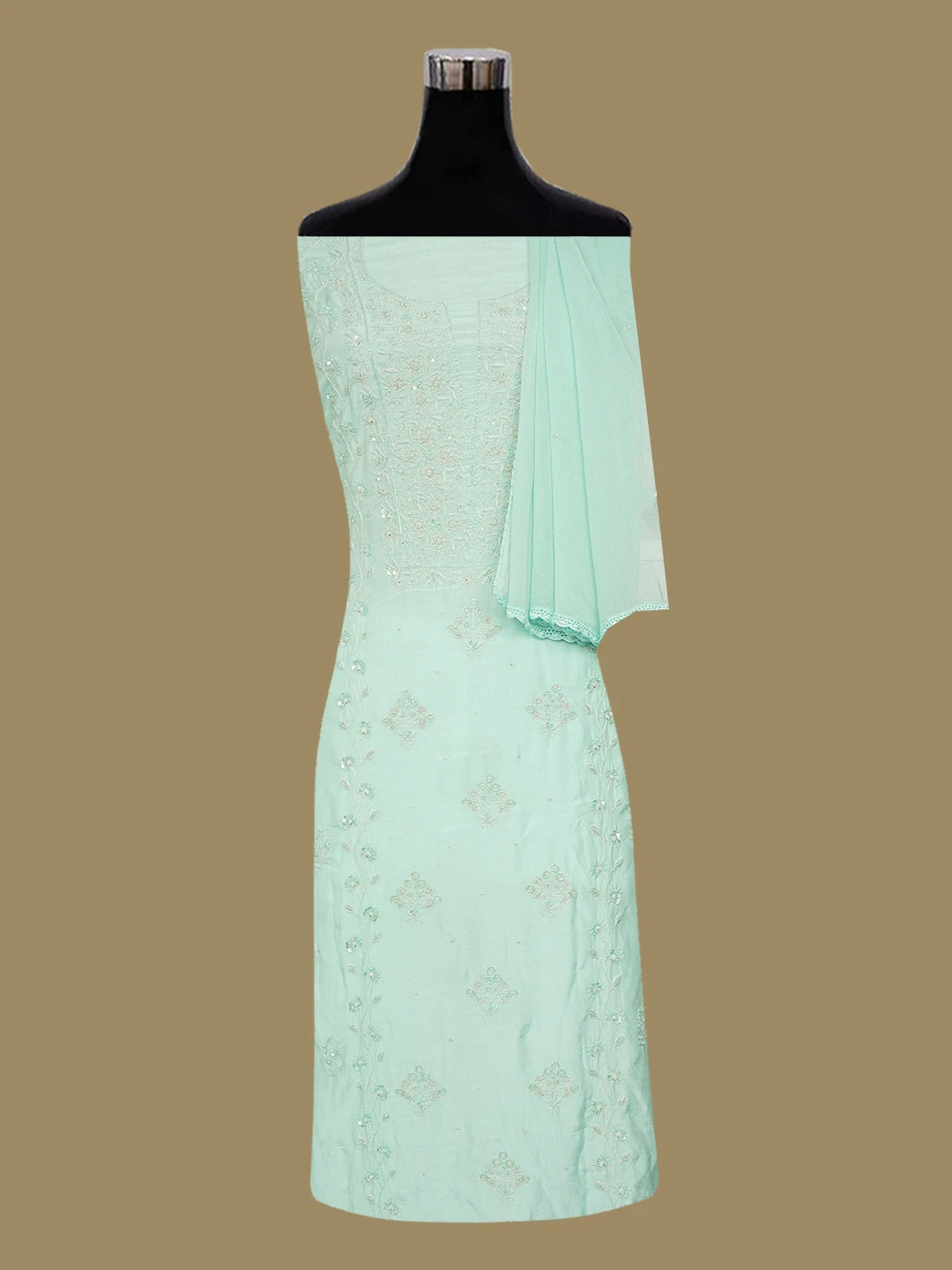 Ada Hand Embroidered Sea Green Muslin Lucknowi Chikankari Unstitched Suit Piece With Sequinned Work 01A452794