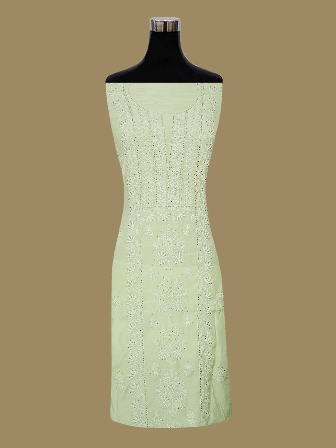 Ada Hand Embroidered Lime Green Maslin Lucknowi Chikankari Unstitched Suit Piece With Muqaish Work 01A470426